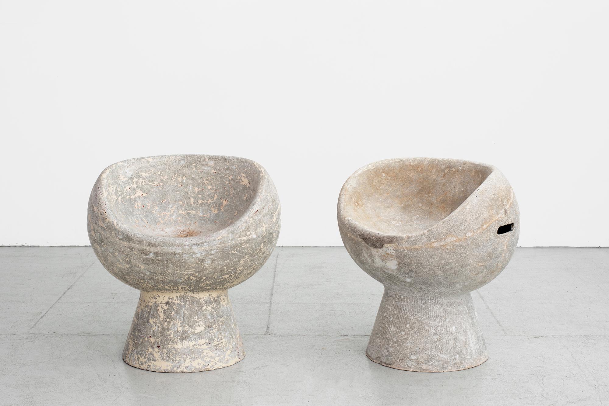 Rare set of two cement pod chairs by Willy Guhl. Great sculptural form. Nice patina and coloring.