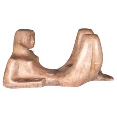Vintage Cement Sculpture of Lounging Woman 