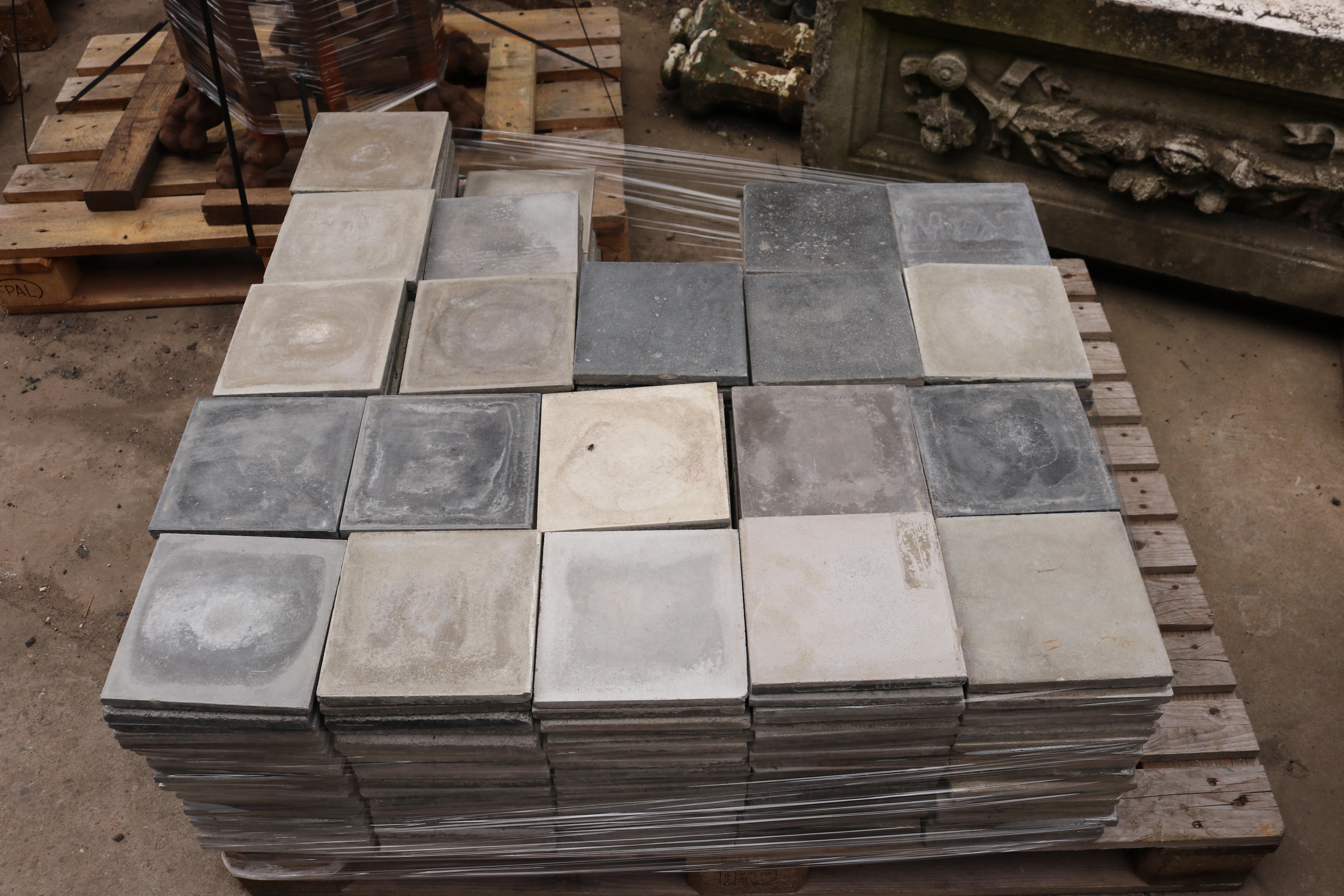 Cement Shades of Grey Reclaimed Floor or Wall Tiles For Sale 1