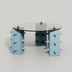 “Cena” Contemporary Coffee Table, Sky-Blue Wood & Glass, by DONÓ Design