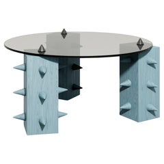 “Cena” Contemporary Coffee Table, Sky-Blue Wood & Glass, by DONÓ Design
