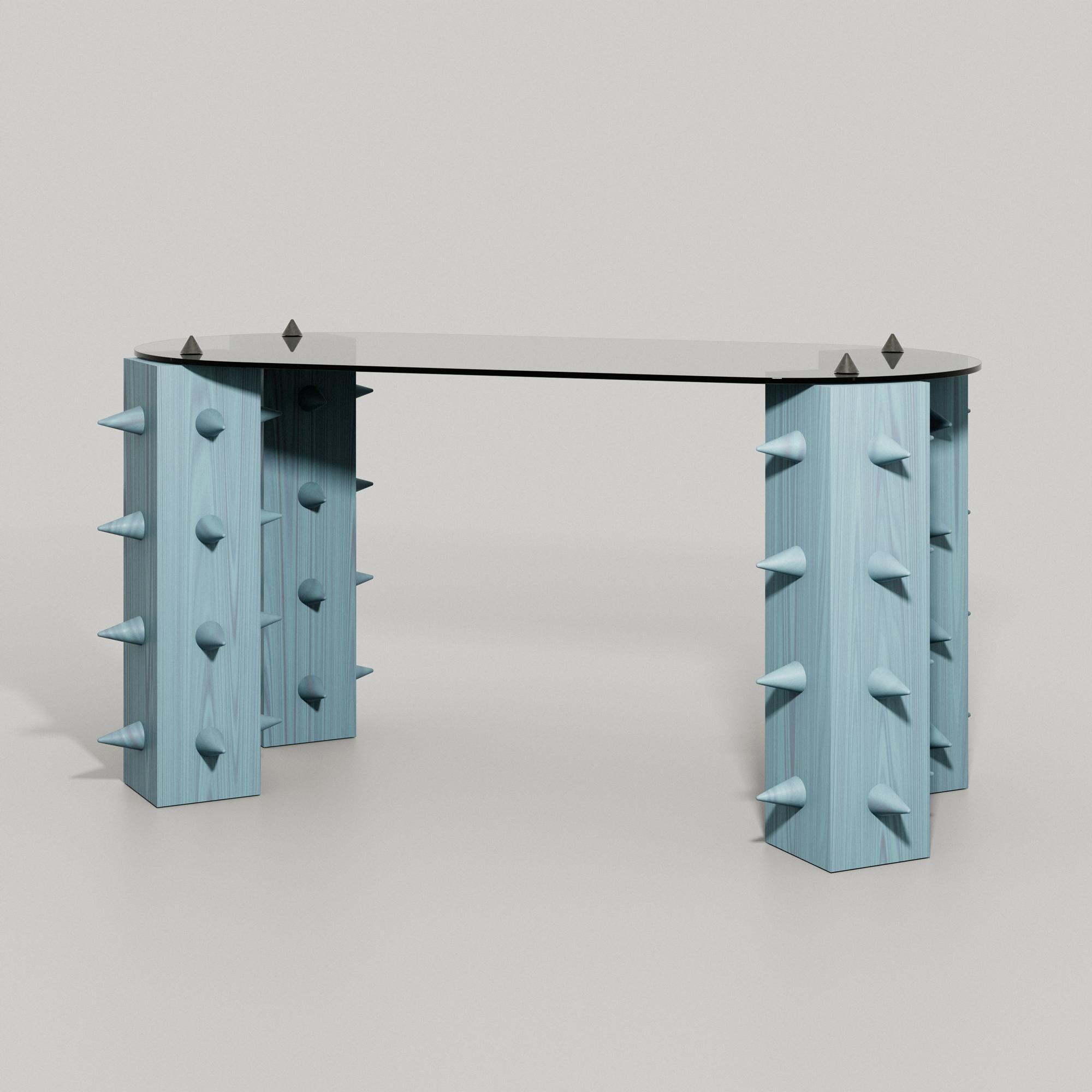 Brésilien Bureau Contemporary Cena, Sky-Blue Wood, Stainless Steel & Glass, by DONÓ Design en vente