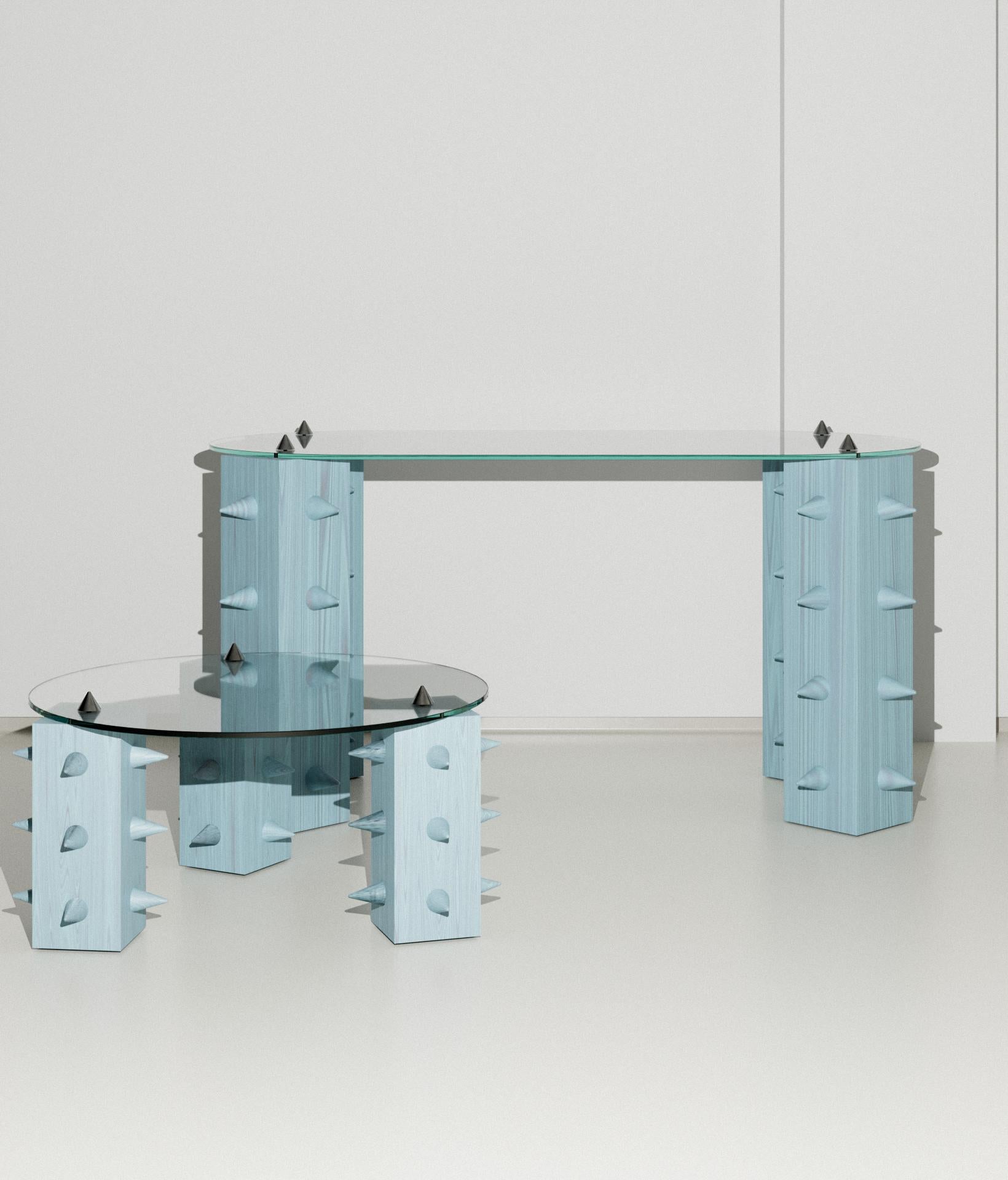 Ferronnerie Bureau Contemporary Cena, Sky-Blue Wood, Stainless Steel & Glass, by DONÓ Design en vente