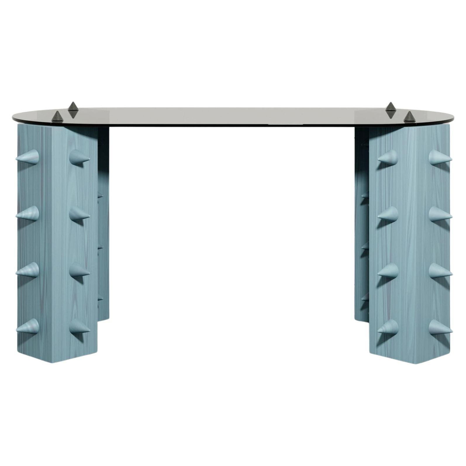 Bureau Contemporary Cena, Sky-Blue Wood, Stainless Steel & Glass, by DONÓ Design en vente