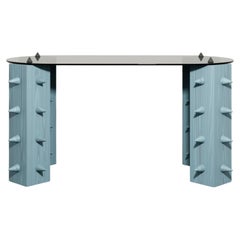 Escritorio contemporáneo "Cena", madera azul cielo, acero inoxidable y cristal, de DONÓ Design