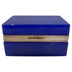 Caja con bisagras de cristal de Murano azul cobalto de los años 50 de Cenedese