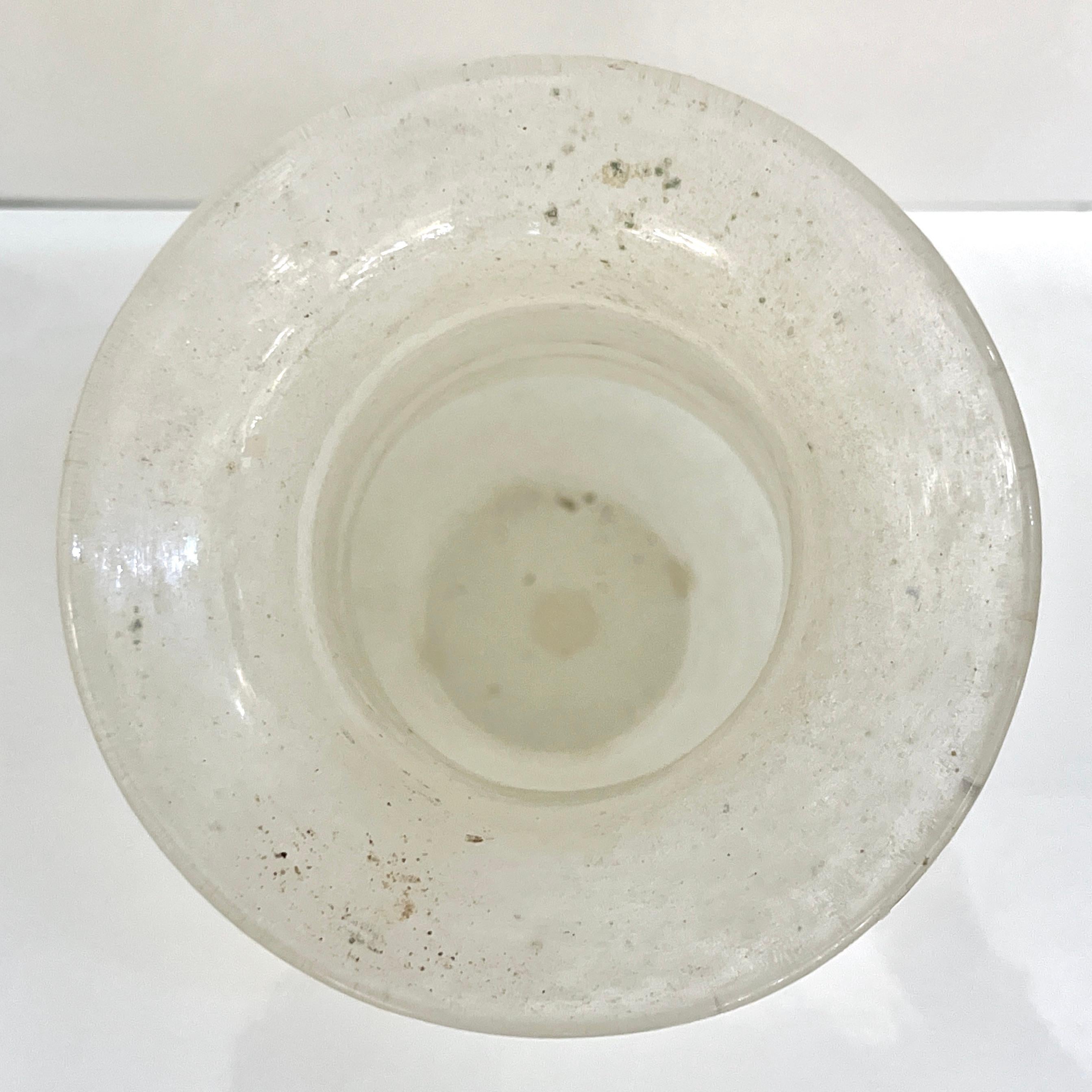 Cenedese 1950s Mid-Century Modern Italian White Scavo Murano Glass Round Vase For Sale 1