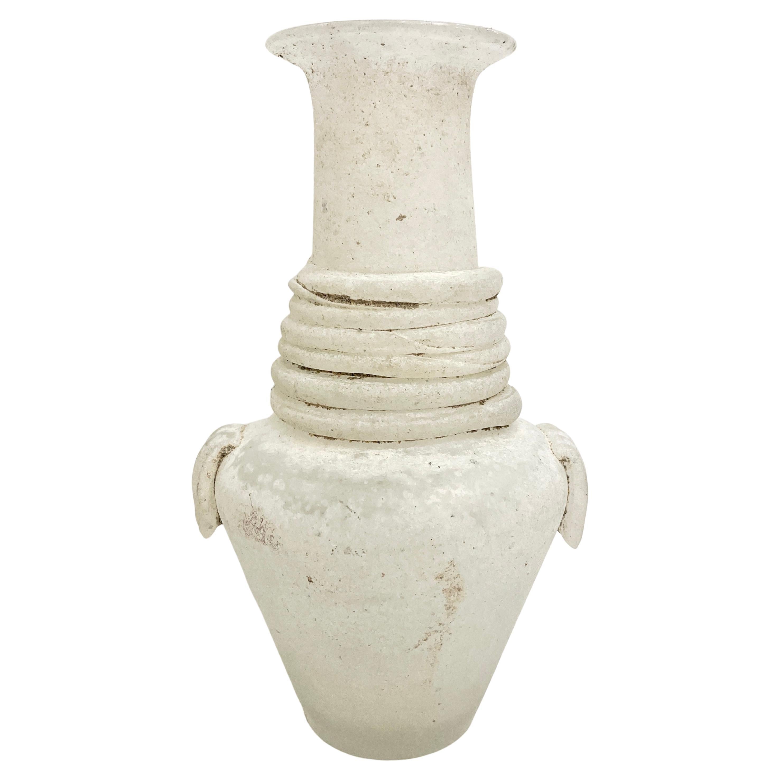 Cenedese 1950s Mid-Century Modern Italian White Scavo Murano Glass Round Vase For Sale