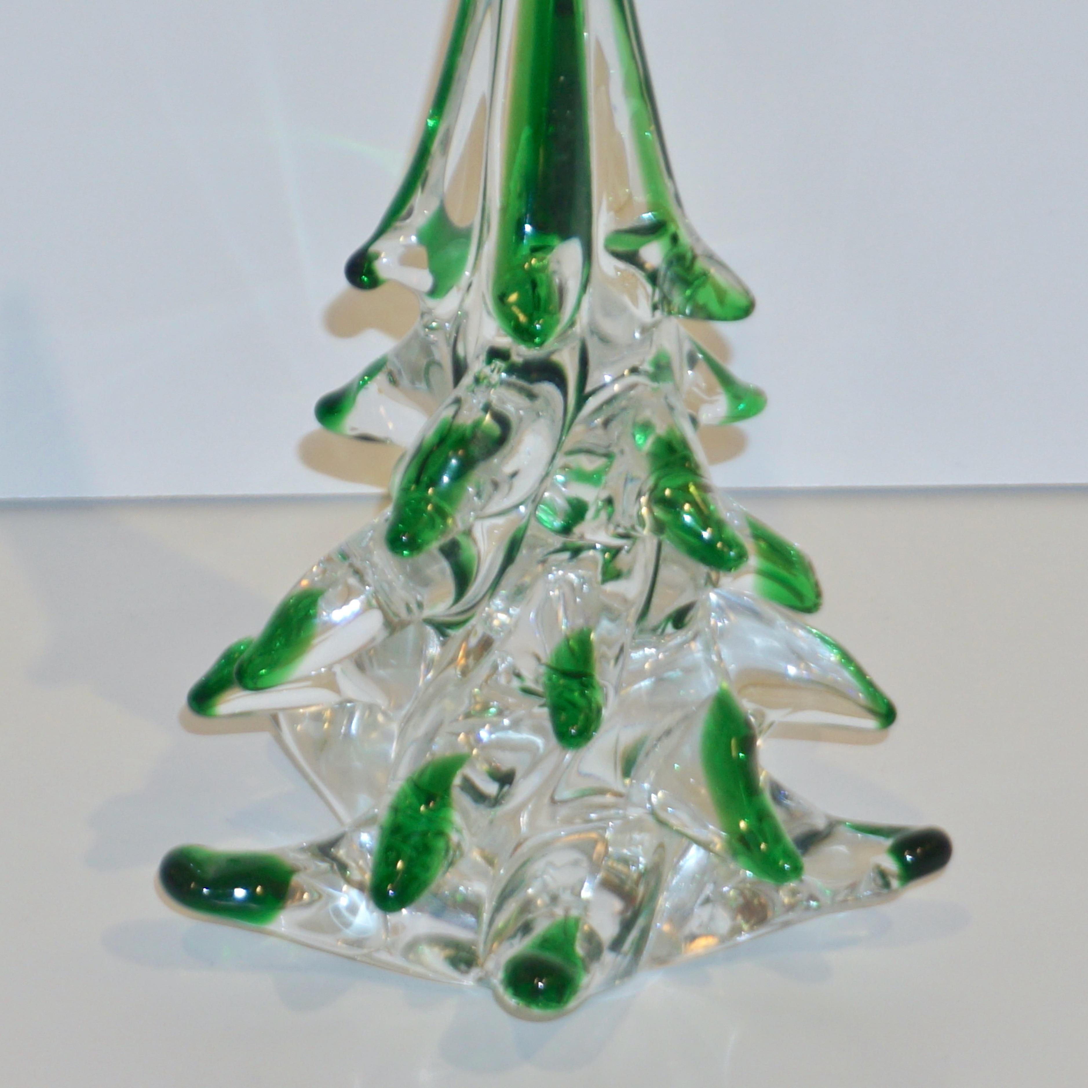 Hand-Crafted Cenedese 1980 Italian Modern Forest Green Spike Murano Glass Tree Sculpture