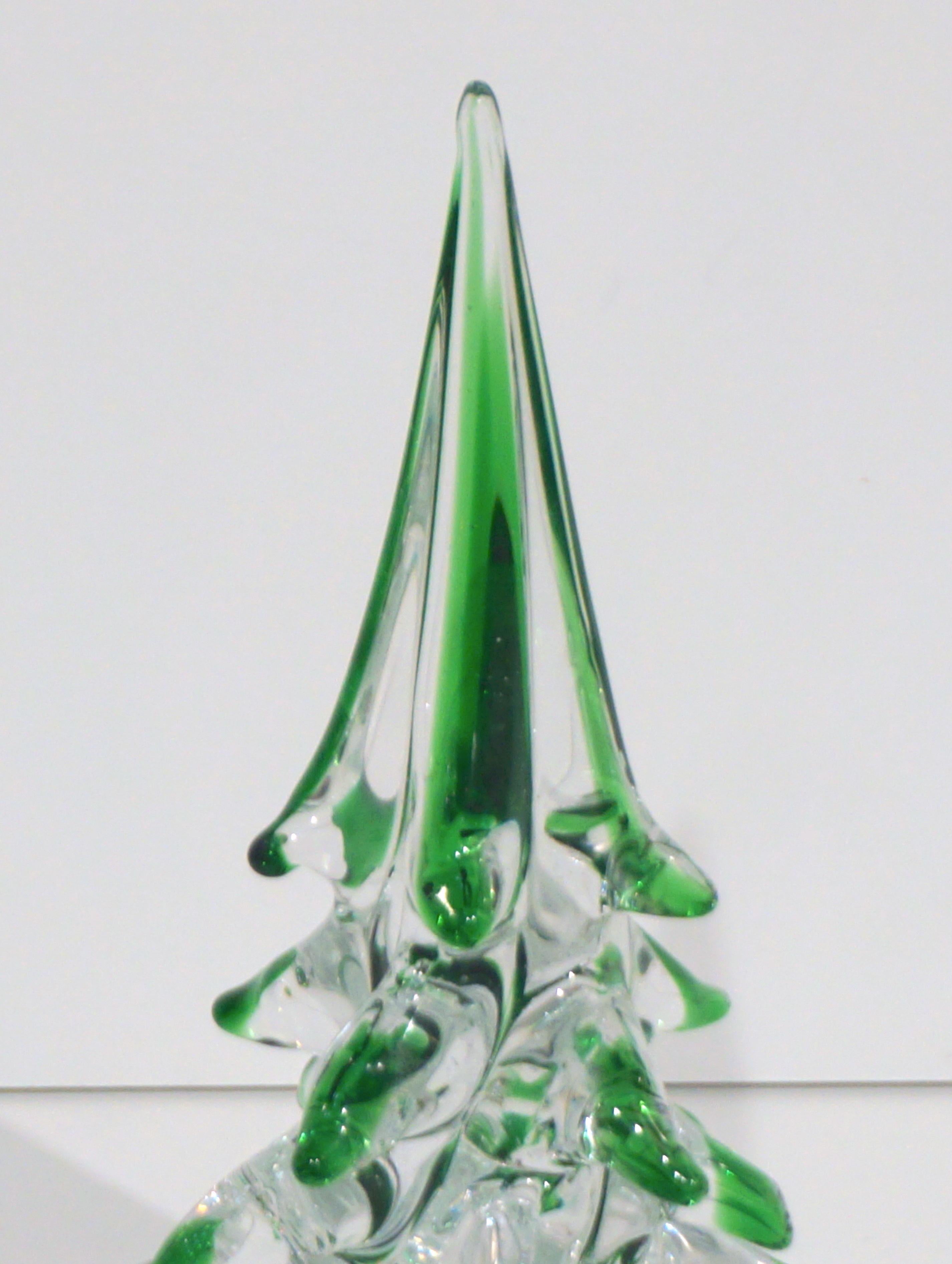Cenedese 1980 Italian Modern Forest Green Spike Murano Glass Tree Sculpture In Excellent Condition In New York, NY