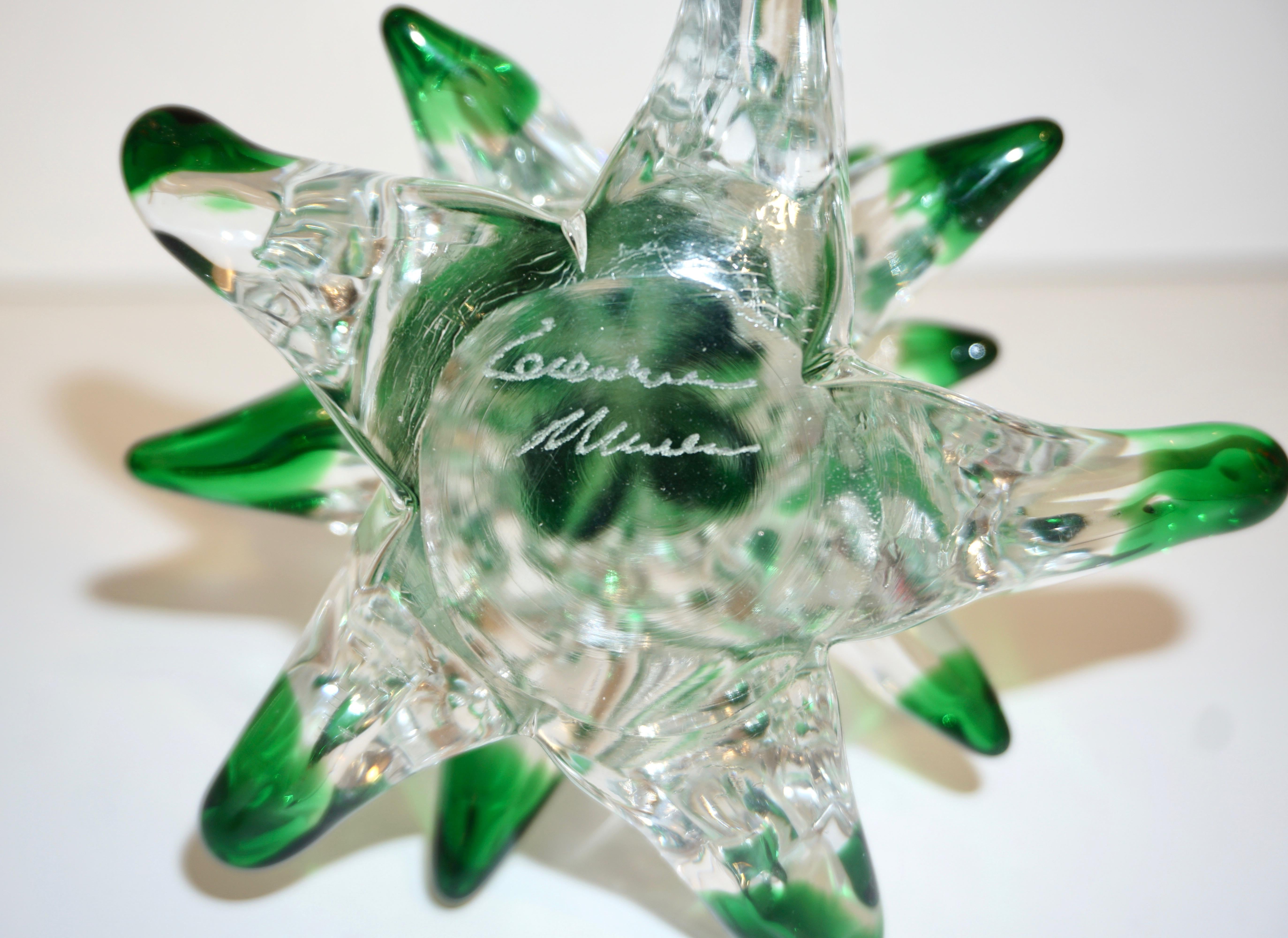Blown Glass Cenedese 1980 Italian Modern Forest Green Spike Murano Glass Tree Sculpture