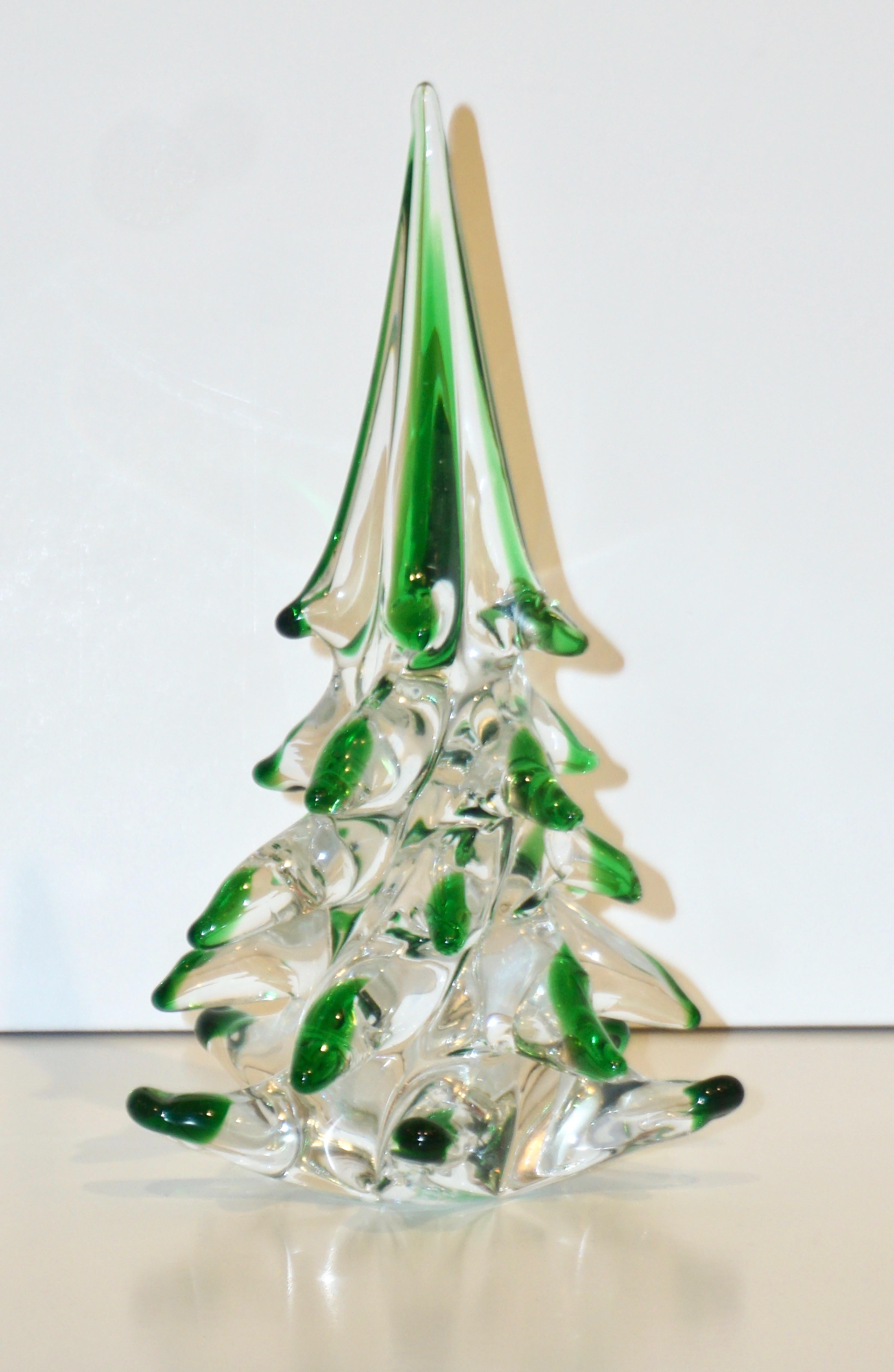 Cenedese 1980 Italian Modern Forest Green Spike Murano Glass Tree Sculpture 1