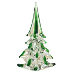 Sculpture d'arbre en verre de Murano à pointes vert forêt:: de Cenedese:: Italie:: 1980