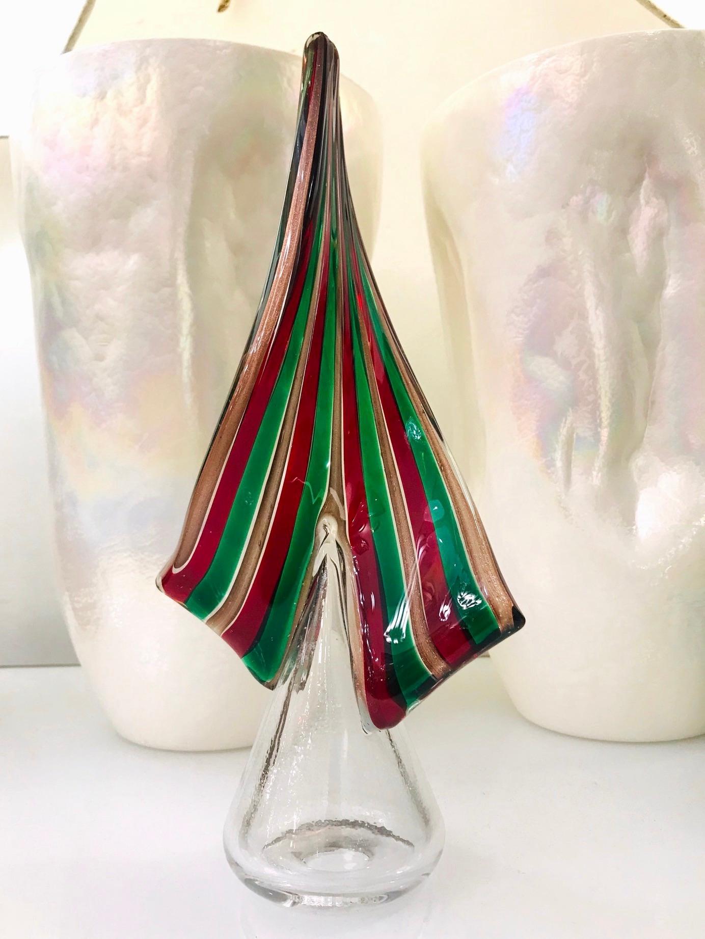 Cenedese 1980 Italian Vintage Green Red Copper Murano Glass Large Tree Sculpture 2