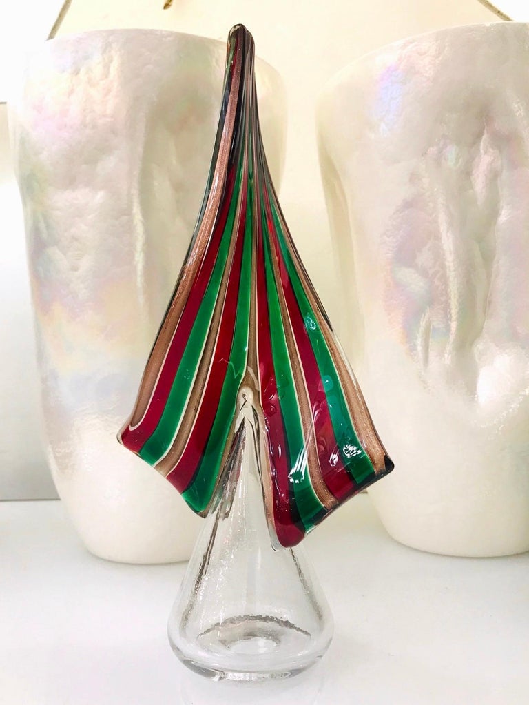 Cenedese 1980 Italian Vintage Green Red Copper Murano Glass Large Tree Sculpture For Sale 3
