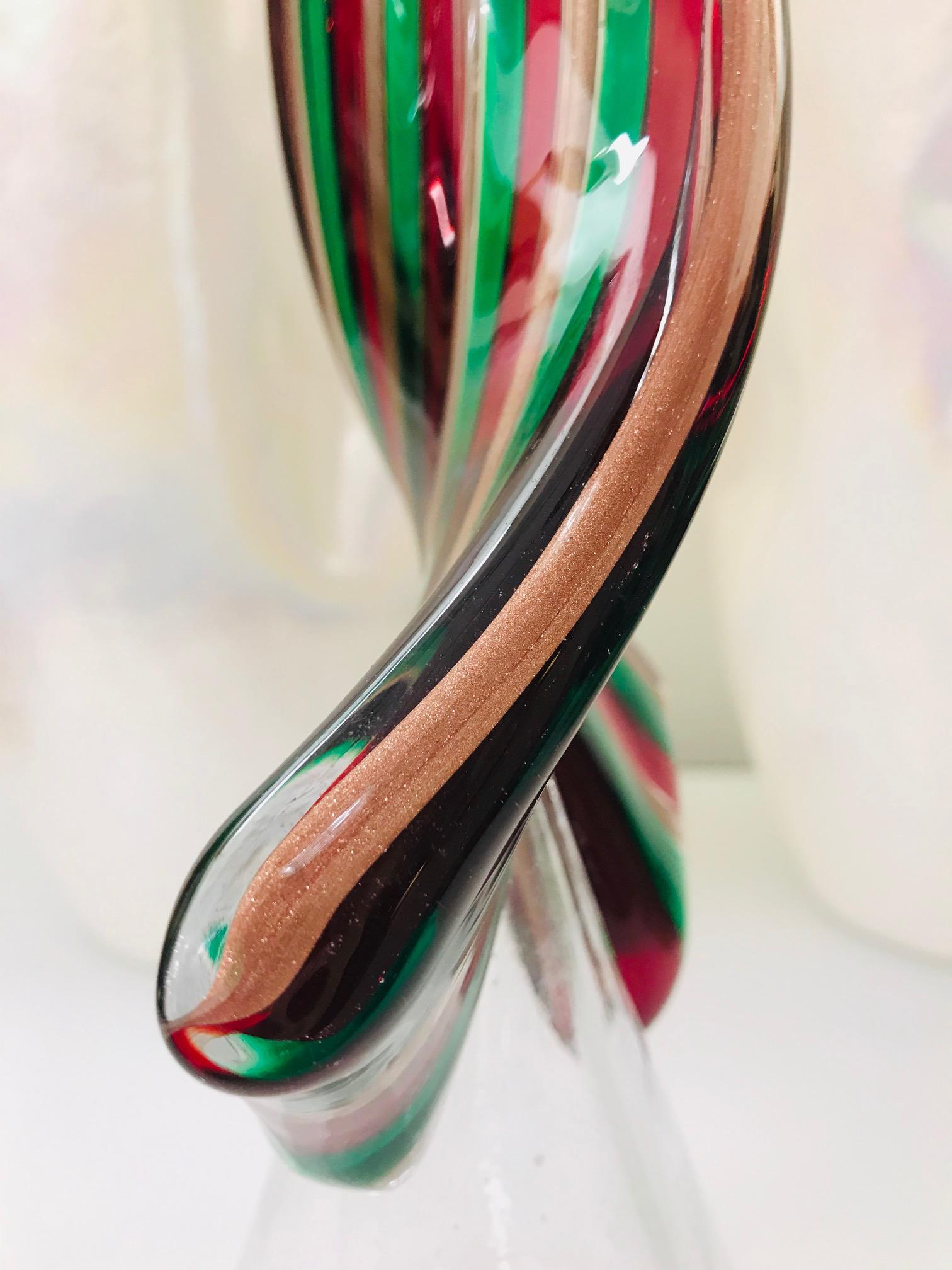 Hand-Crafted Cenedese 1980 Italian Vintage Green Red Copper Murano Glass Large Tree Sculpture