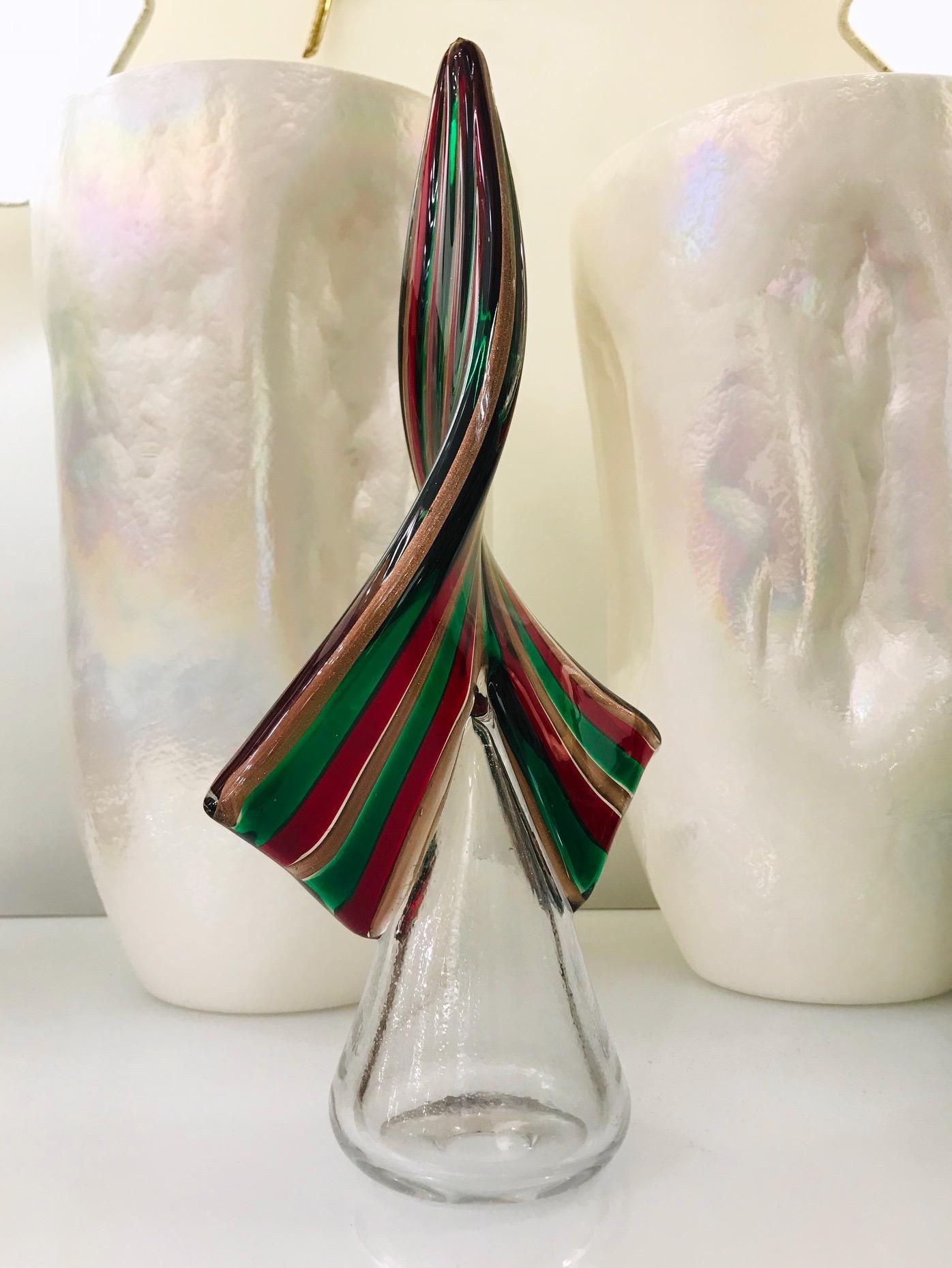 Art Glass Cenedese 1980 Italian Vintage Green Red Copper Murano Glass Large Tree Sculpture