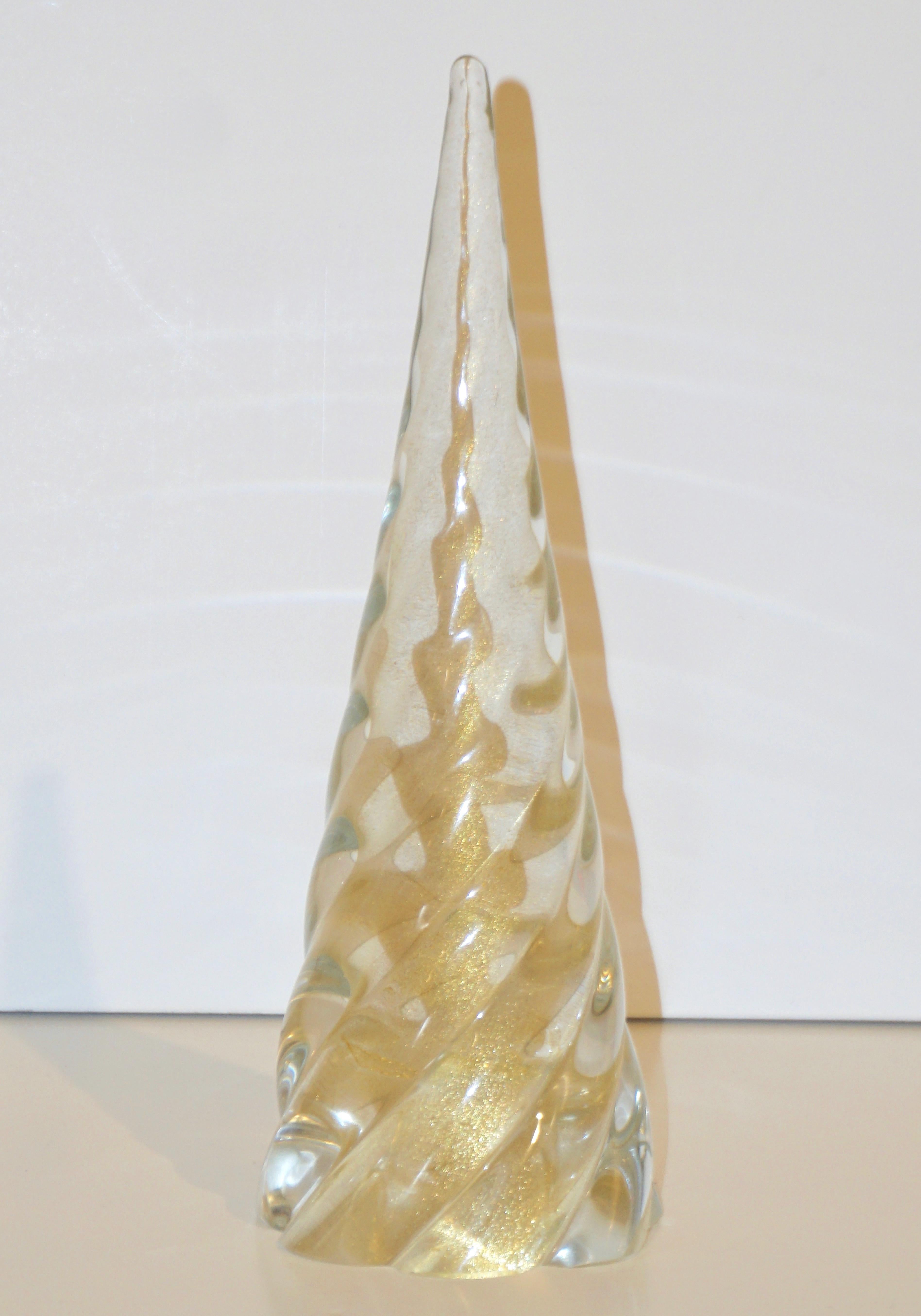 Cenedese 1980s Italian Modern 24K Gold Dust Crystal Murano Glass Tree Sculpture 3
