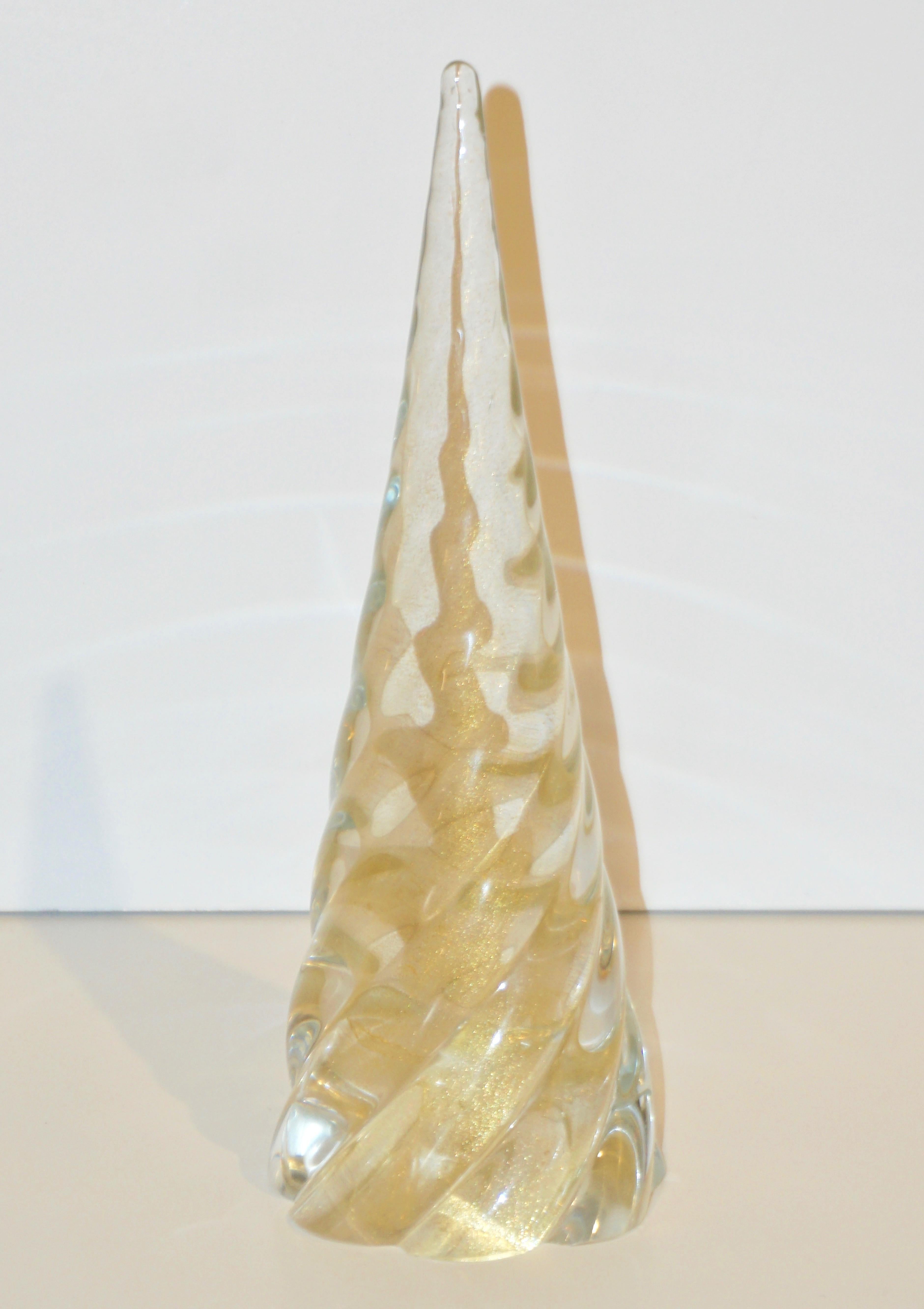 Cenedese 1980s Italian Modern 24K Gold Dust Crystal Murano Glass Tree Sculpture 4