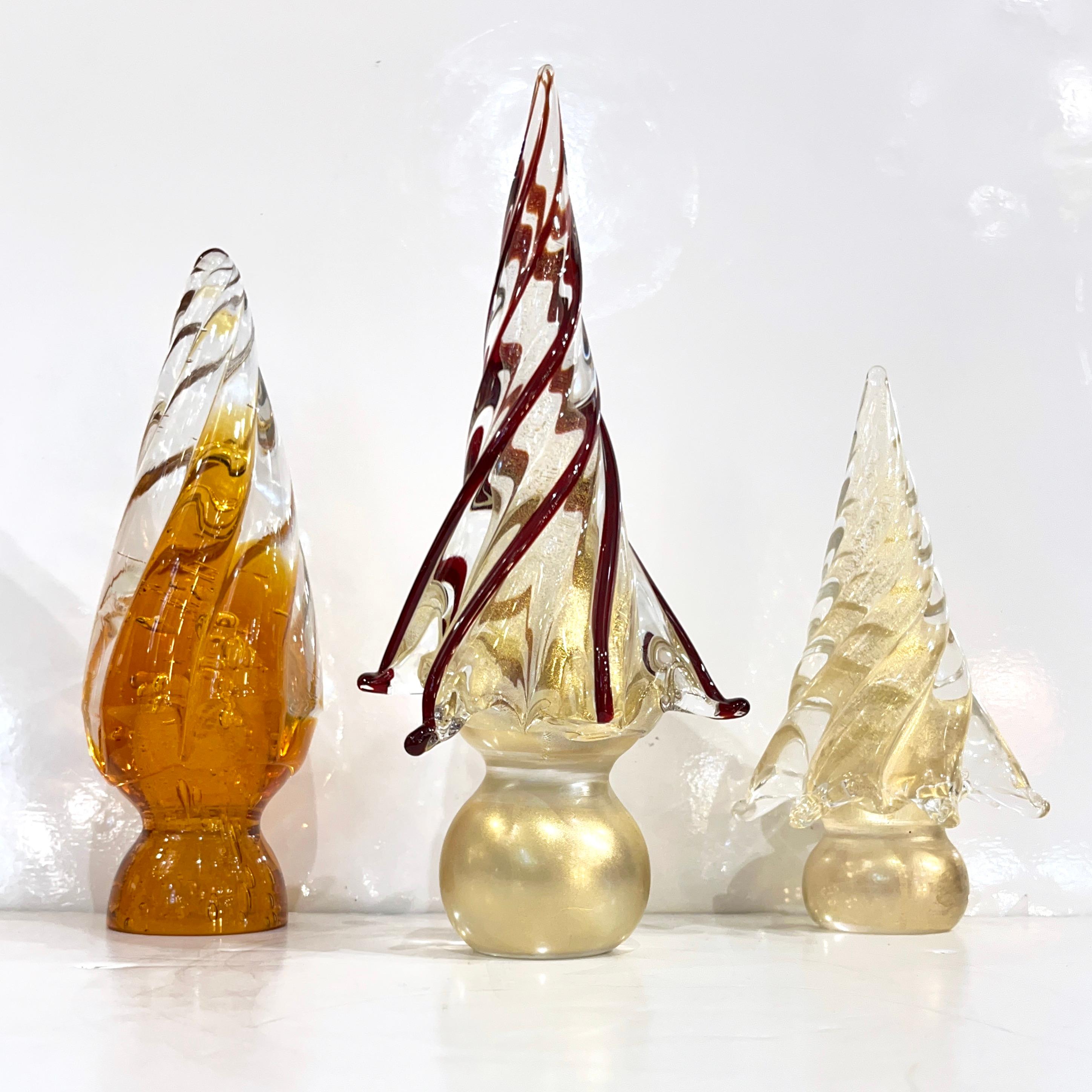 Cenedese 1980 Italian Modernity 24K Gold Dust Twisted Murano Glass Tree Sculpture en vente 1