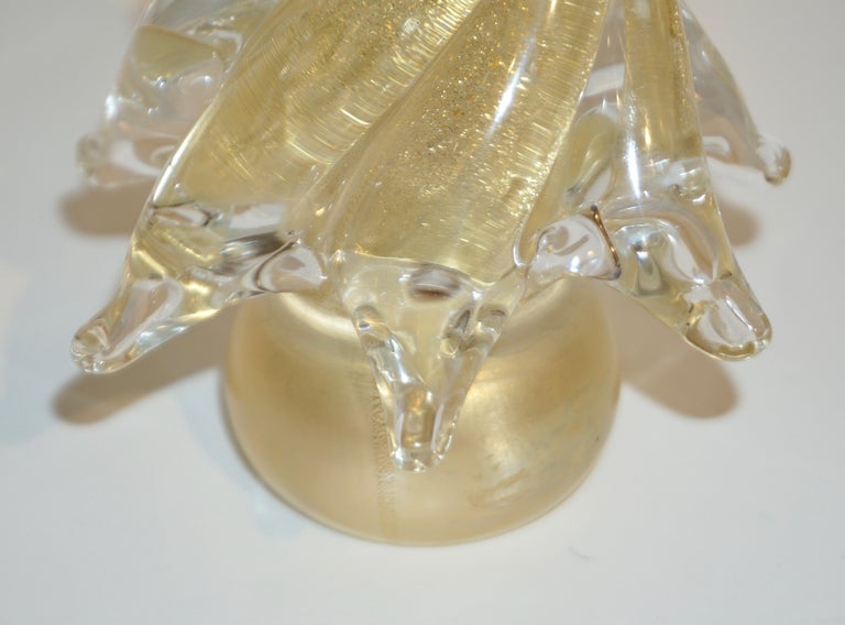 Cenedese 1980s Italian Modern 24K Gold Dust Twisted Murano Glass Tree Sculpture For Sale 1