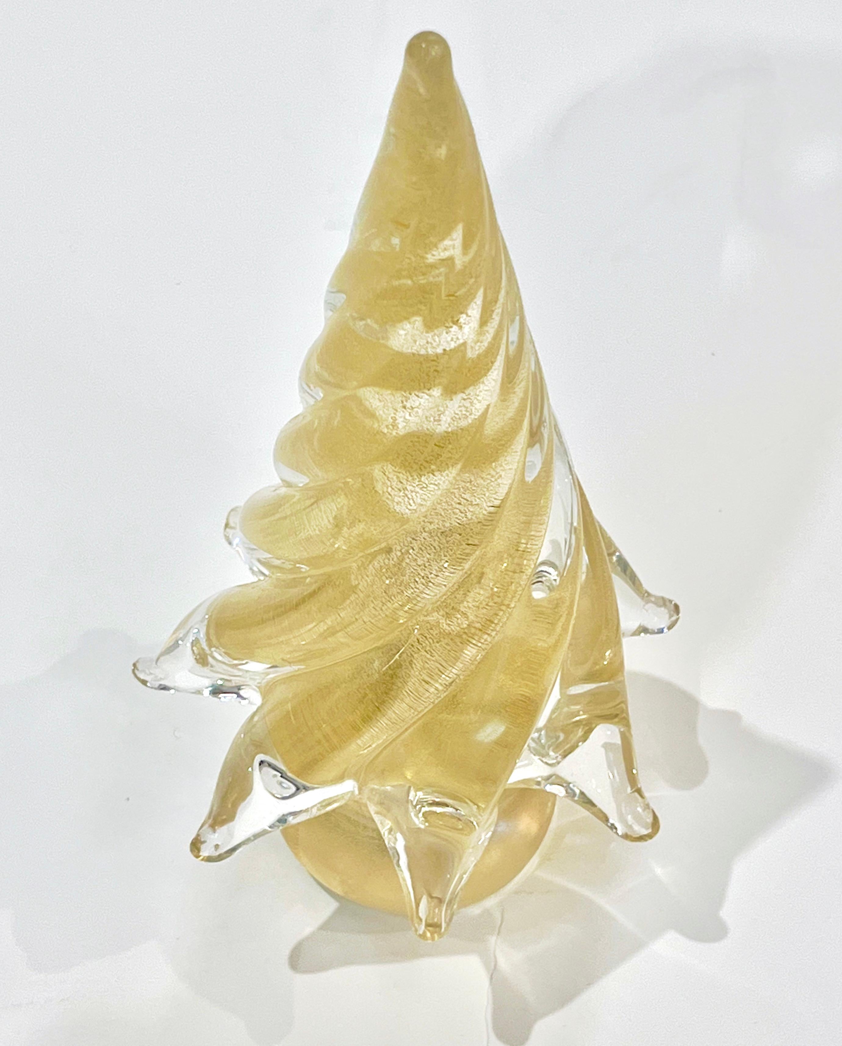 Cenedese 1980s Italian Modern 24K Gold Dust Twisted Murano Glass Tree Sculpture For Sale 3