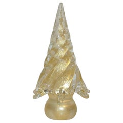Cenedese 1980s Italian Modern 24K Gold Dust Twisted Murano Glass Tree Sculpture