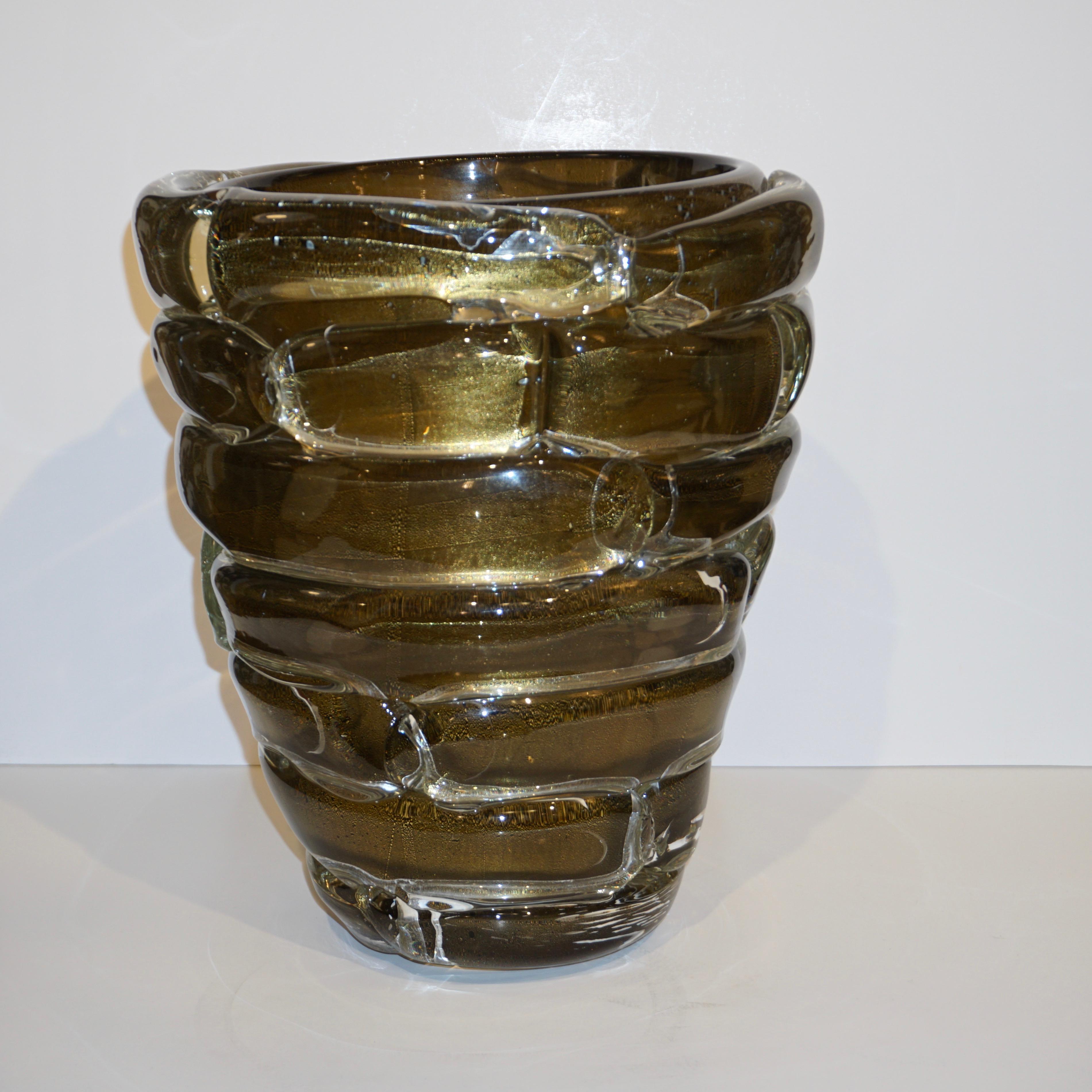 Cenedese 1980s Italian Modernist Crystal Murano Glass Gold Sculpture Vase 4