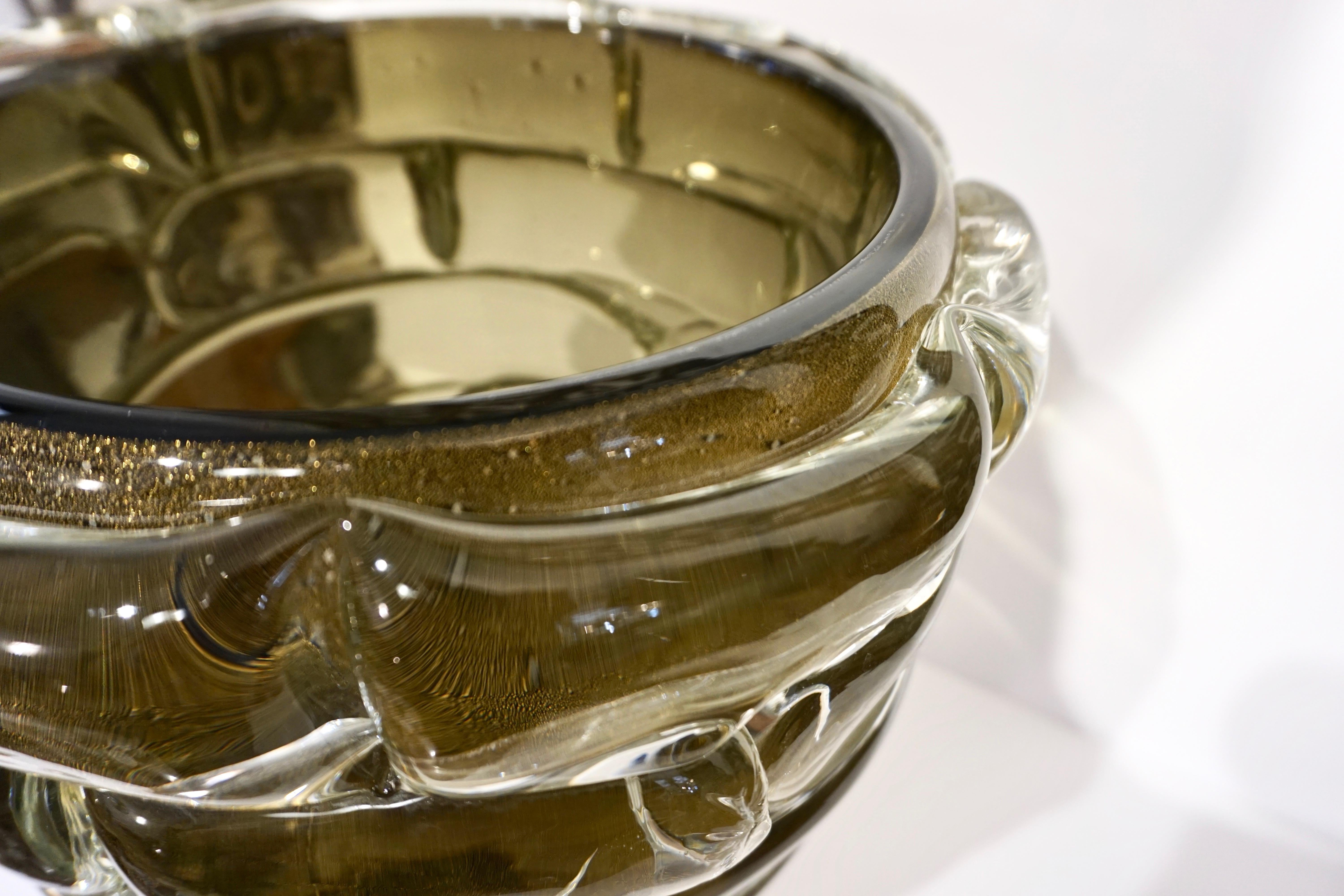Organic Modern Cenedese 1980s Italian Modernist Crystal Murano Glass Gold Sculpture Vase
