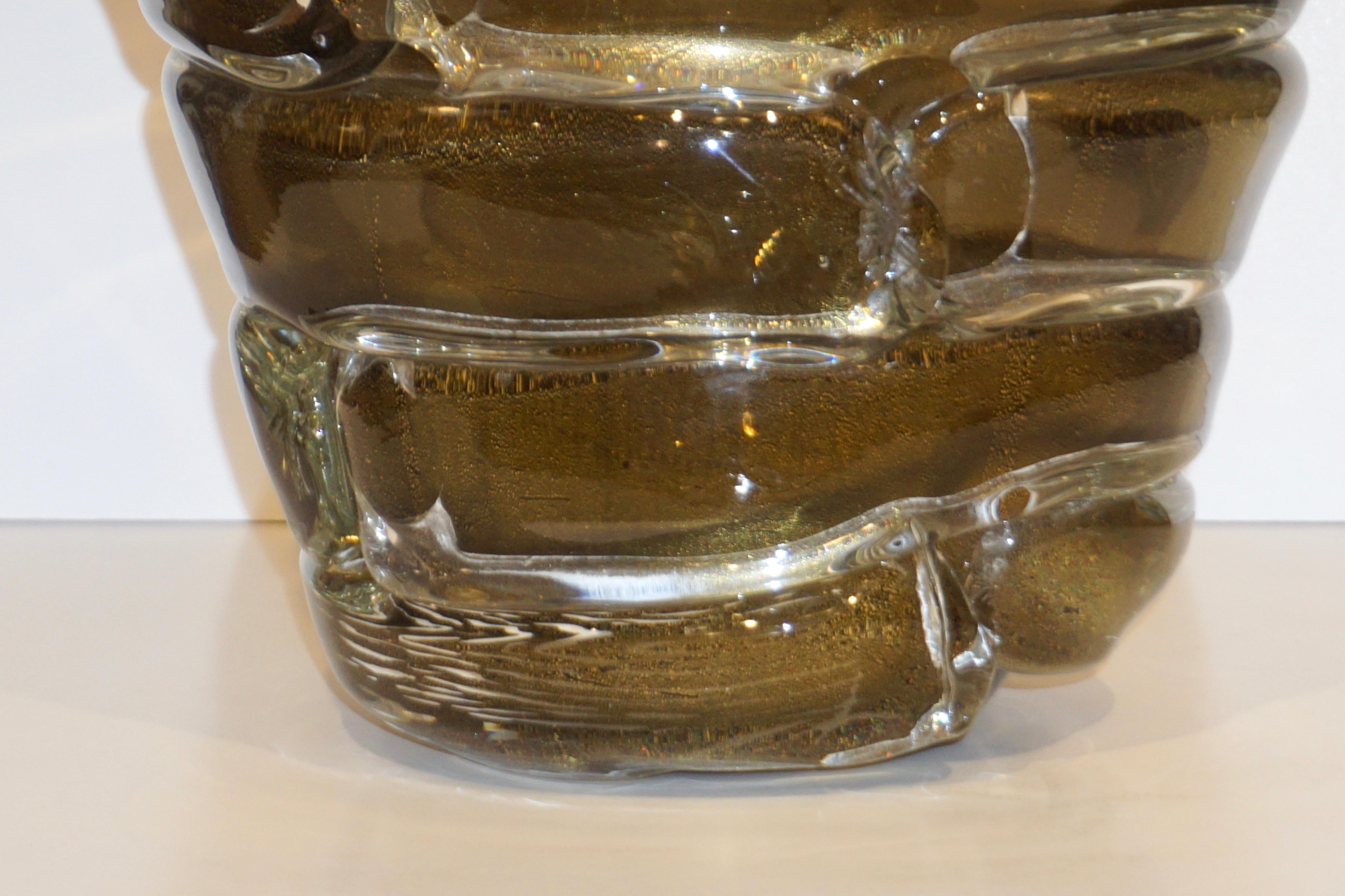 Cenedese 1980s Italian Modernist Crystal Murano Glass Gold Sculpture Vase 2