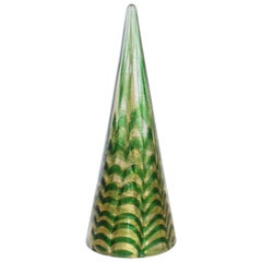 Cenedese 1980s Italian Modern Gold Green Swirl Murano Glass Tree Sculpture