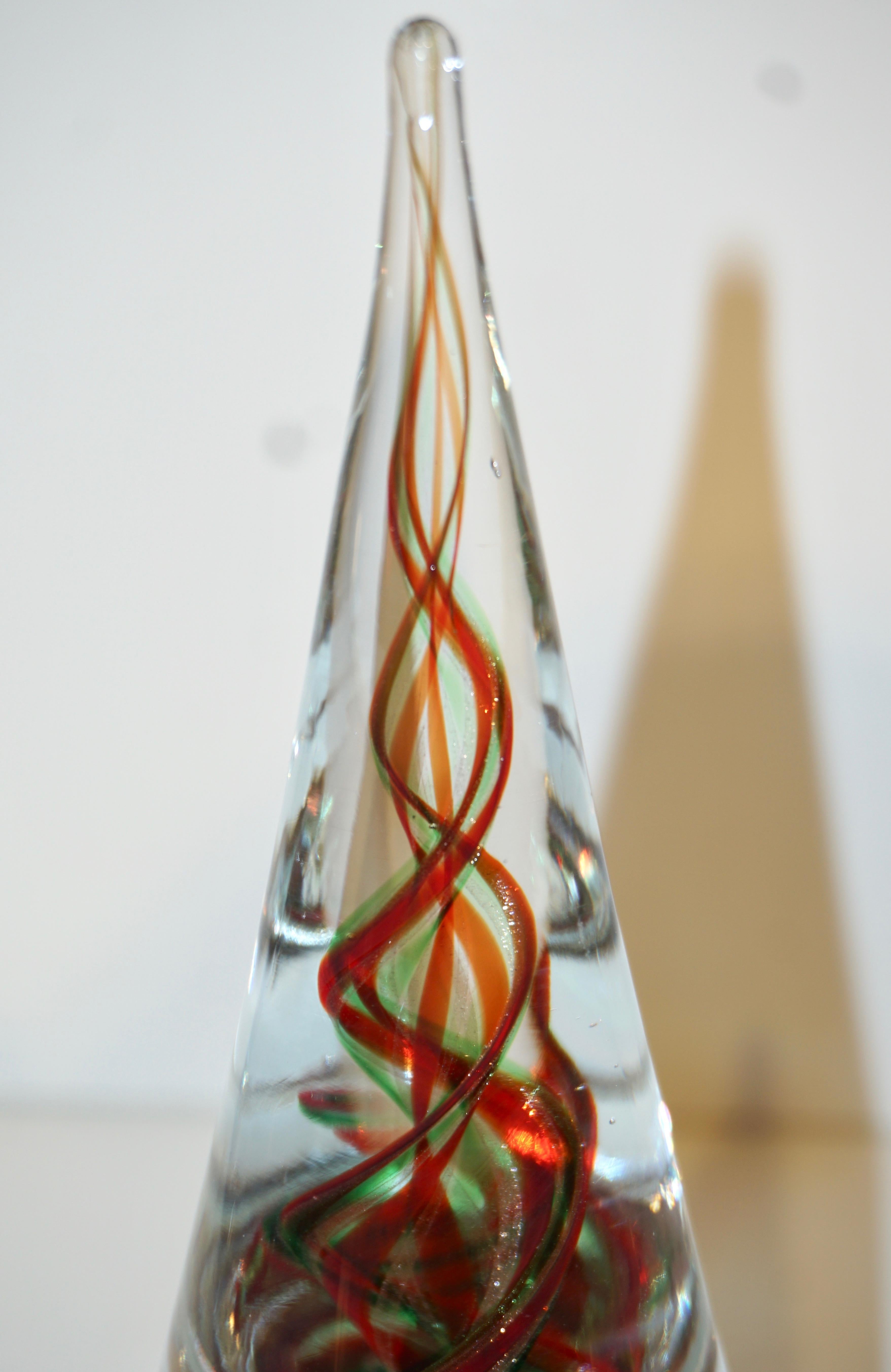Cenedese 1980s Italian Modern Green Red Crystal Murano Glass Tree Sculpture 5