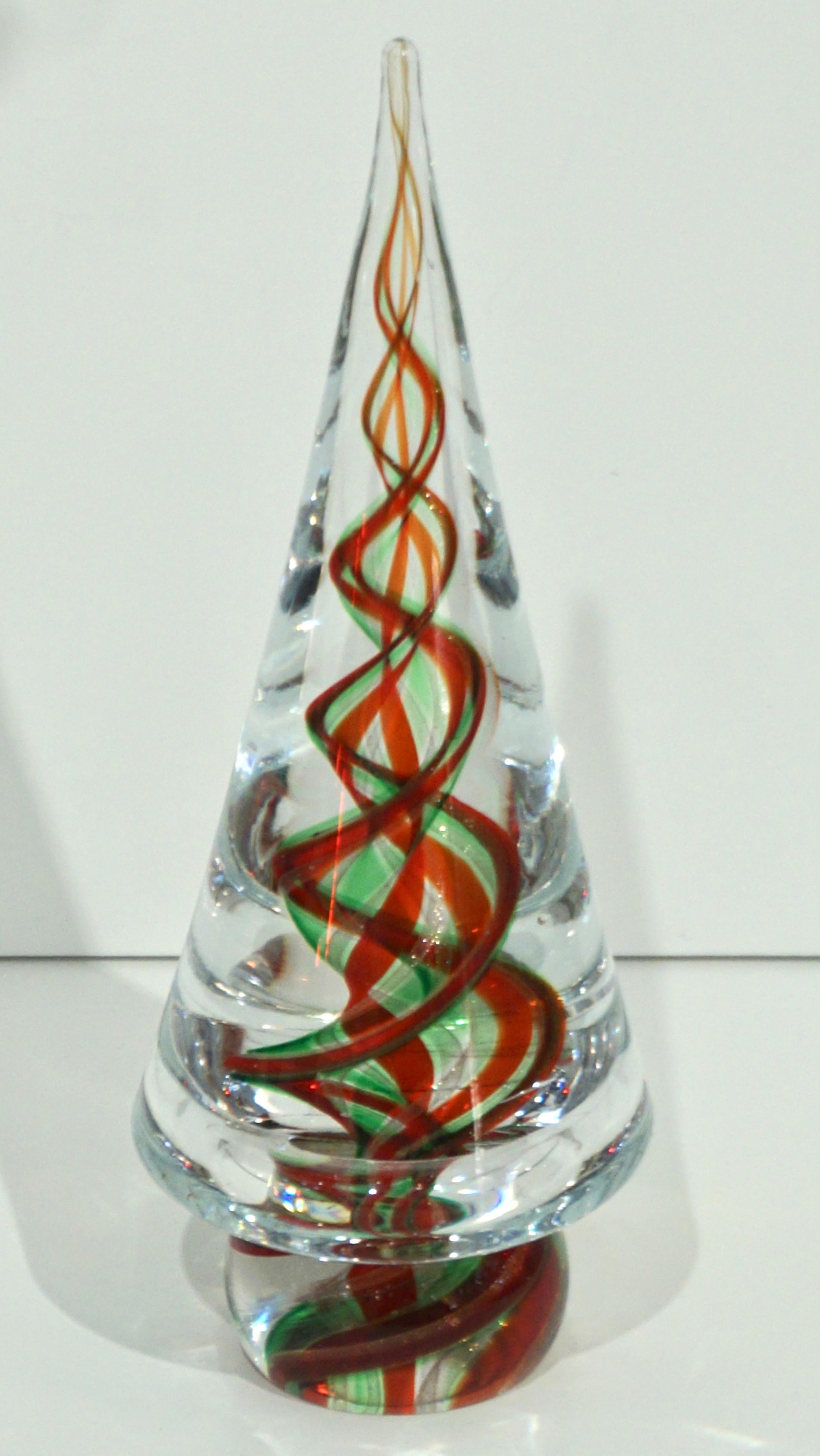 Cenedese 1980s Italian Modern Green Red Crystal Murano Glass Tree Sculpture 6