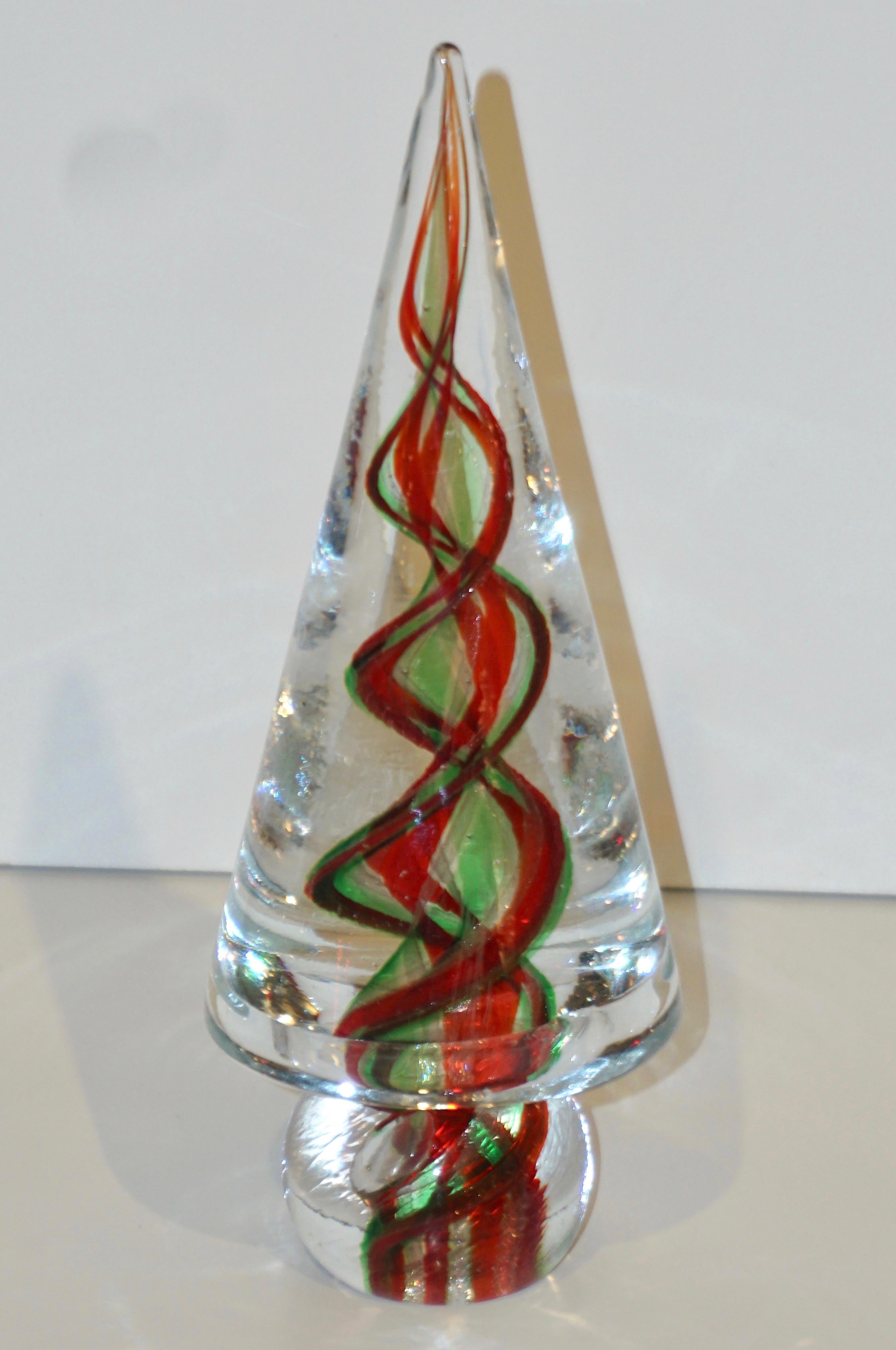Organic Modern Cenedese 1980s Italian Modern Green Red Crystal Murano Glass Tree Sculpture