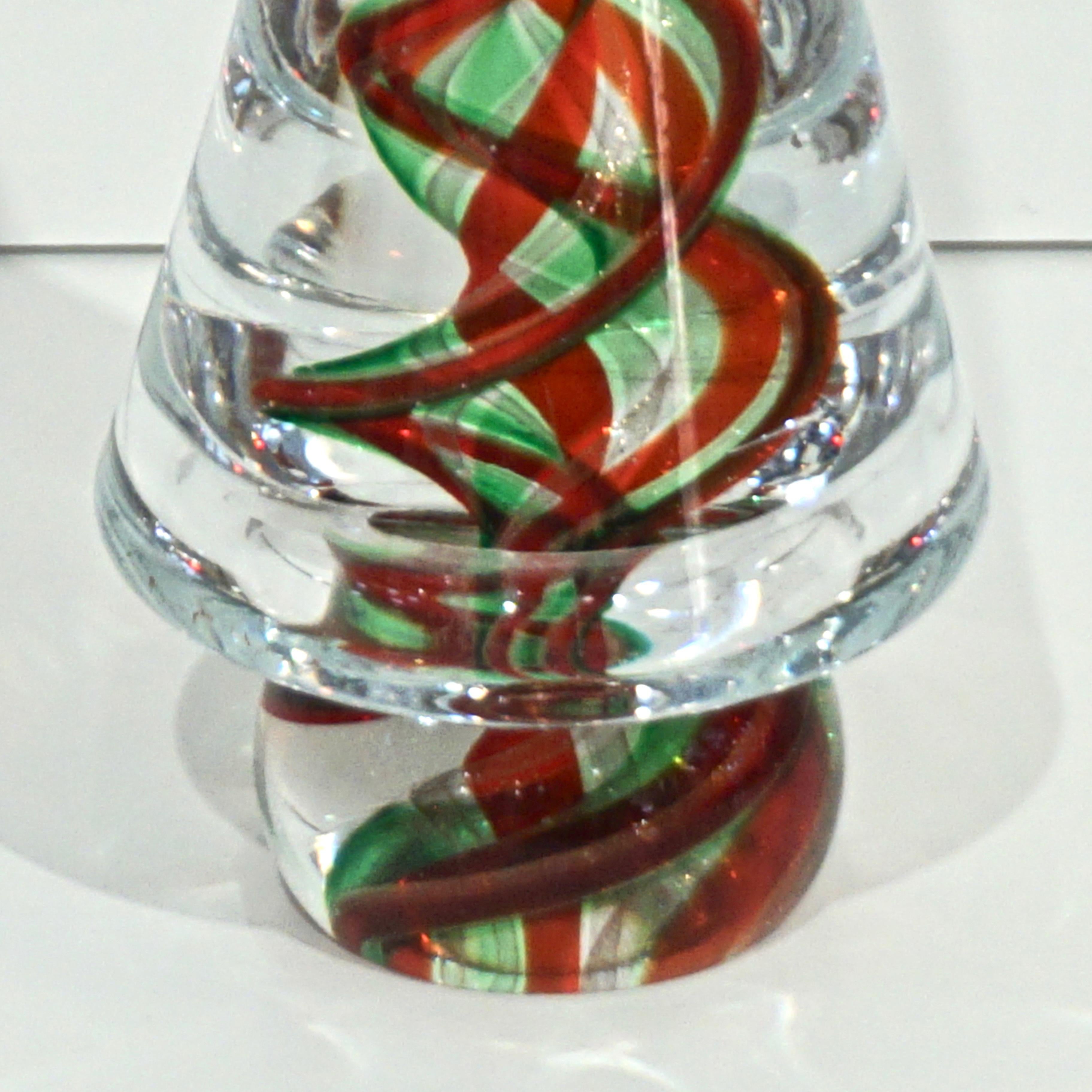 Hand-Crafted Cenedese 1980s Italian Modern Green Red Crystal Murano Glass Tree Sculpture