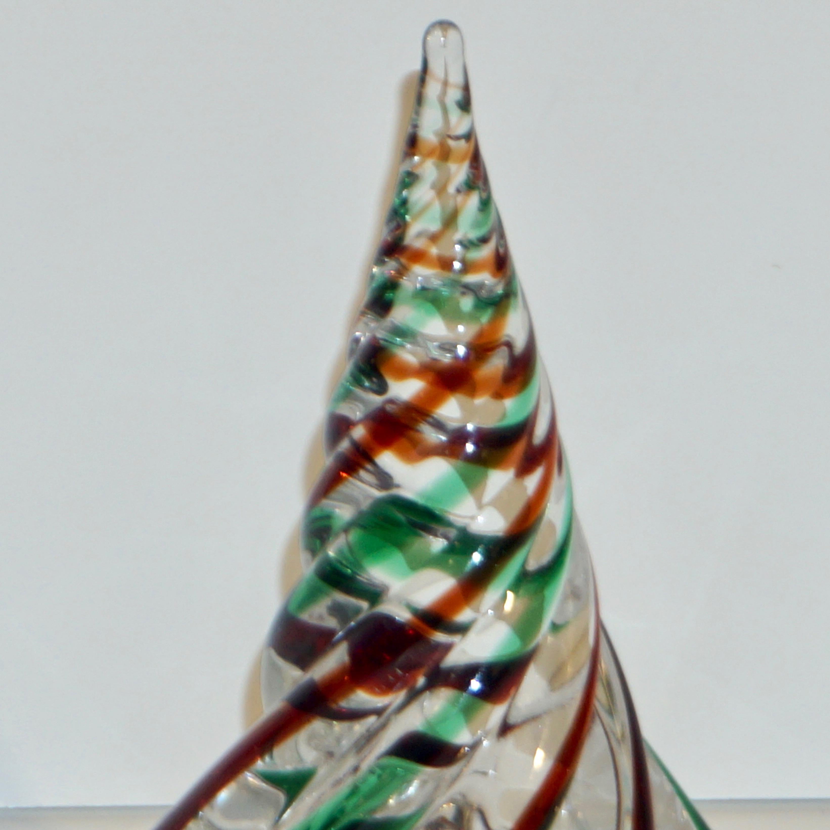 Organic Modern Cenedese 1980 Italian Modern Green Red Clear Twisted Murano Glass Tree Sculpture