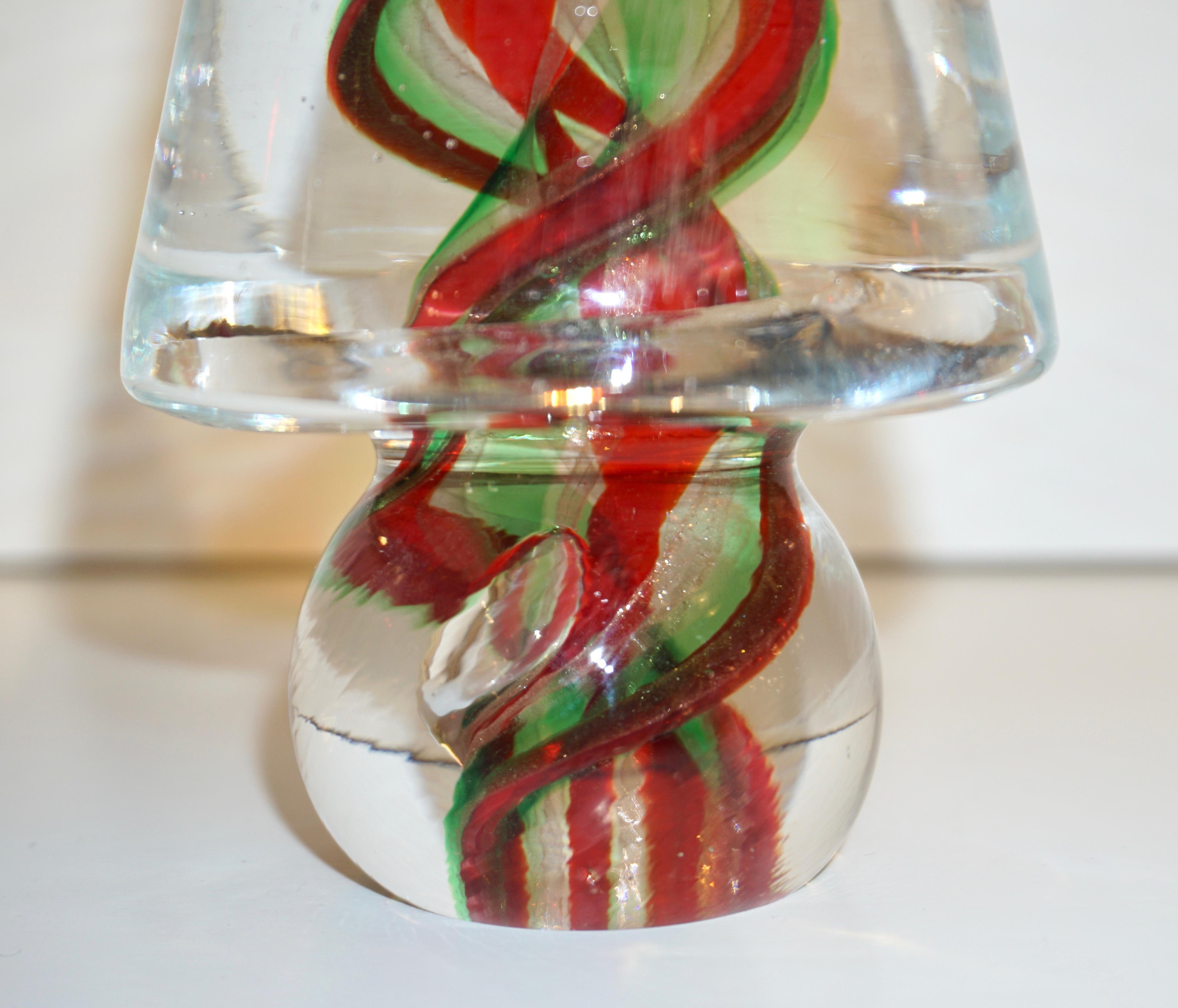 Late 20th Century Cenedese 1980s Italian Modern Green Red Crystal Murano Glass Tree Sculpture