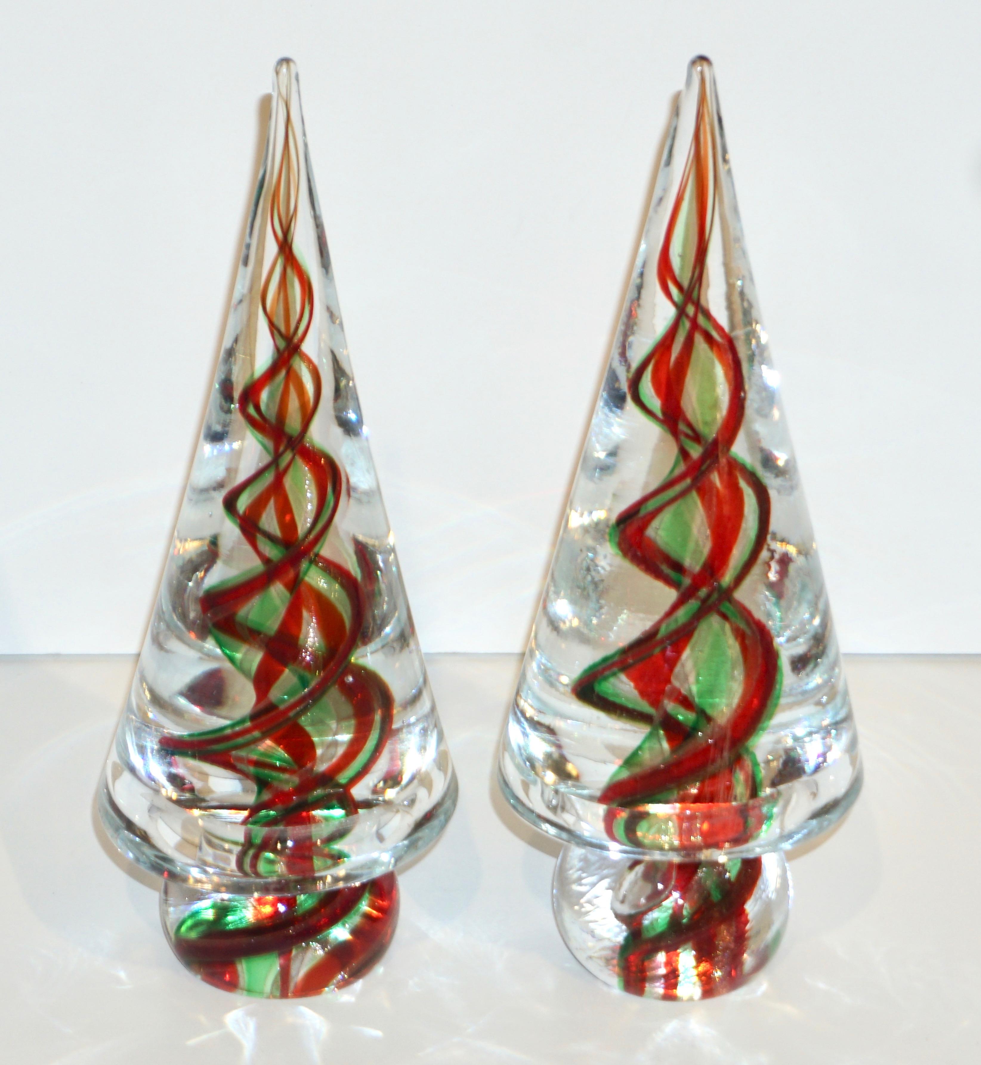 Cenedese 1980s Italian Modern Green Red Crystal Murano Glass Tree Sculpture 3
