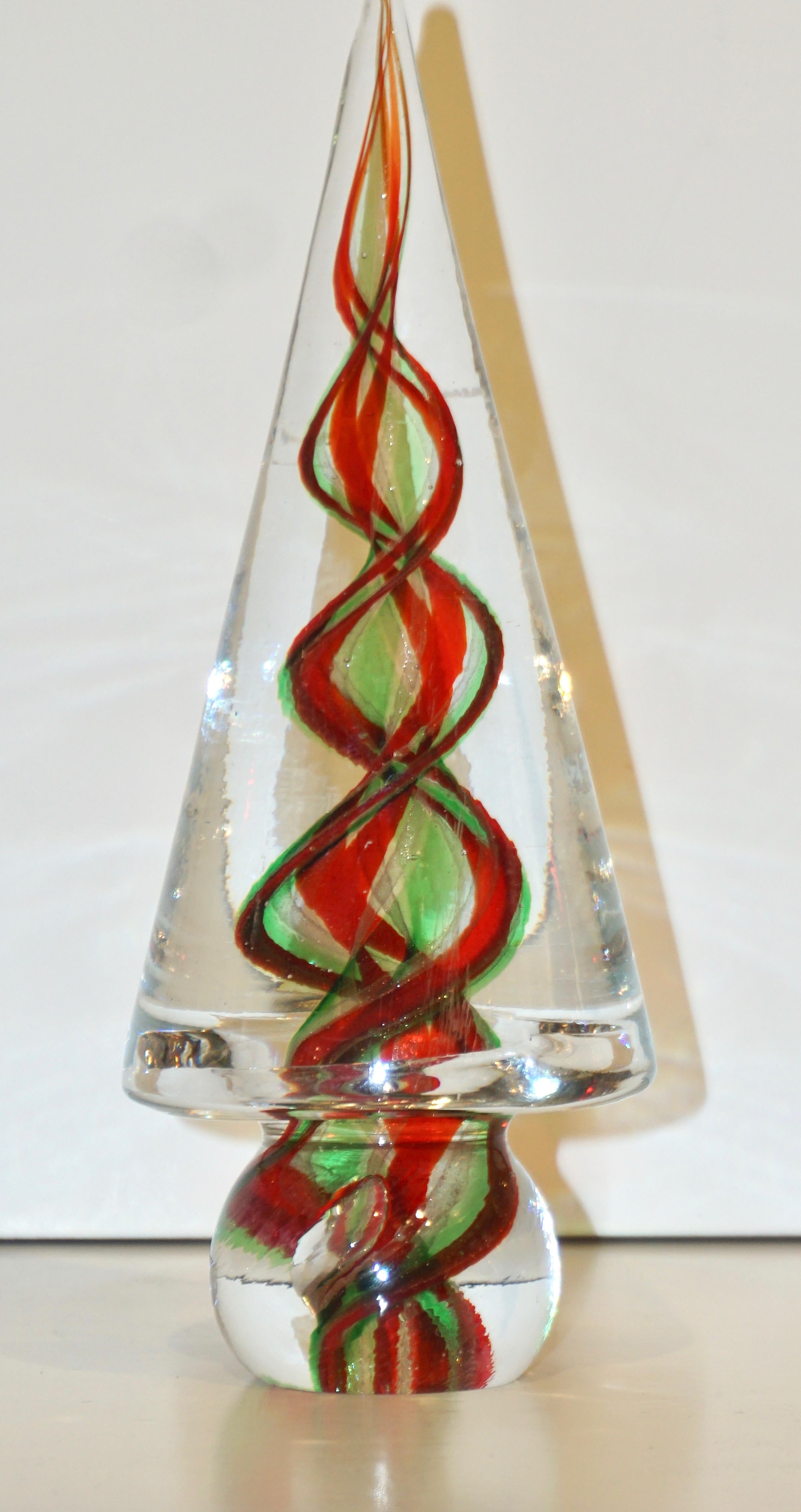 Cenedese 1980s Italian Modern Green Red Crystal Murano Glass Tree Sculpture 2