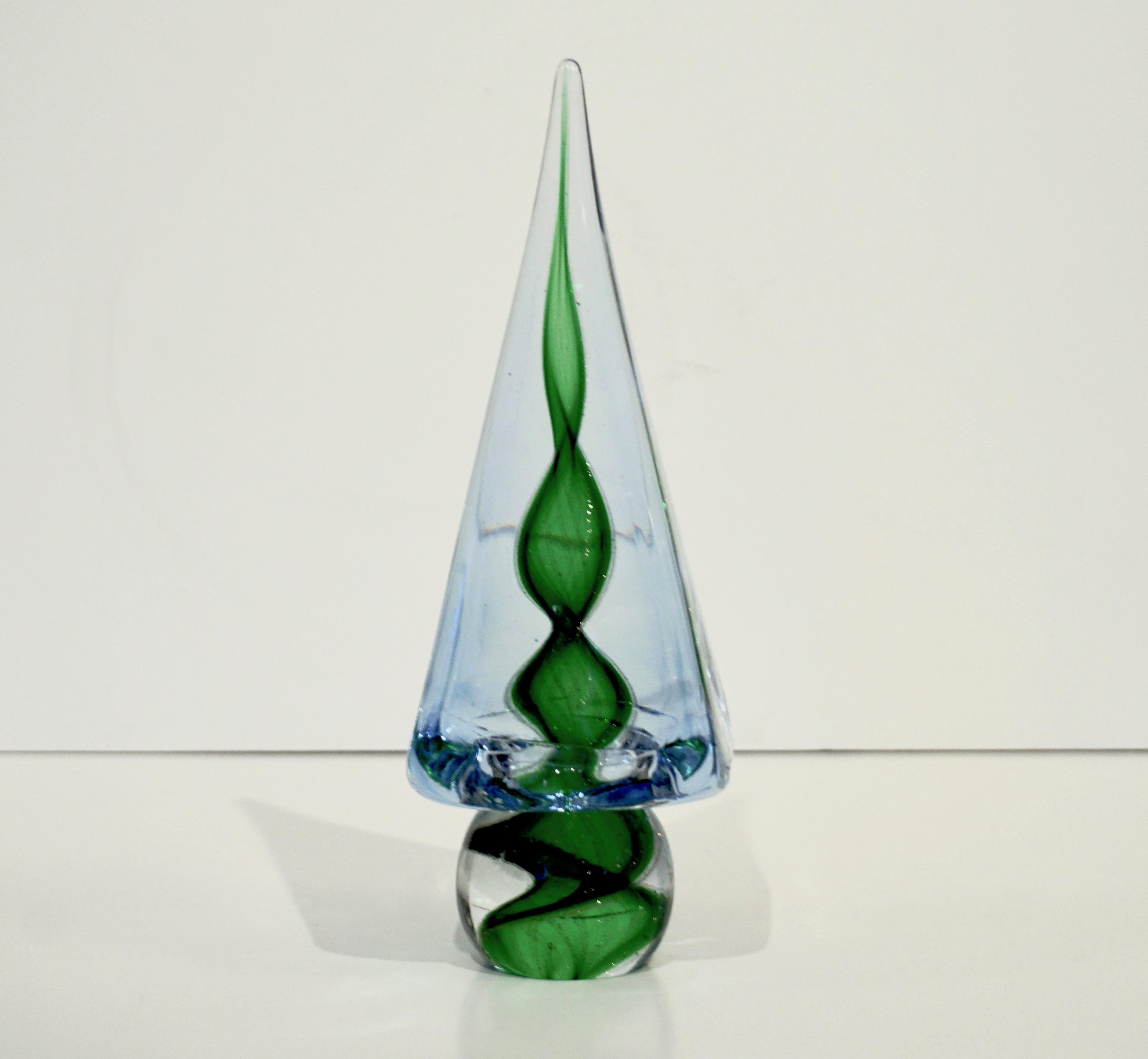 Cenedese 1980s Italian Vintage Green and Blue Murano Glass Tree Sculpture 3