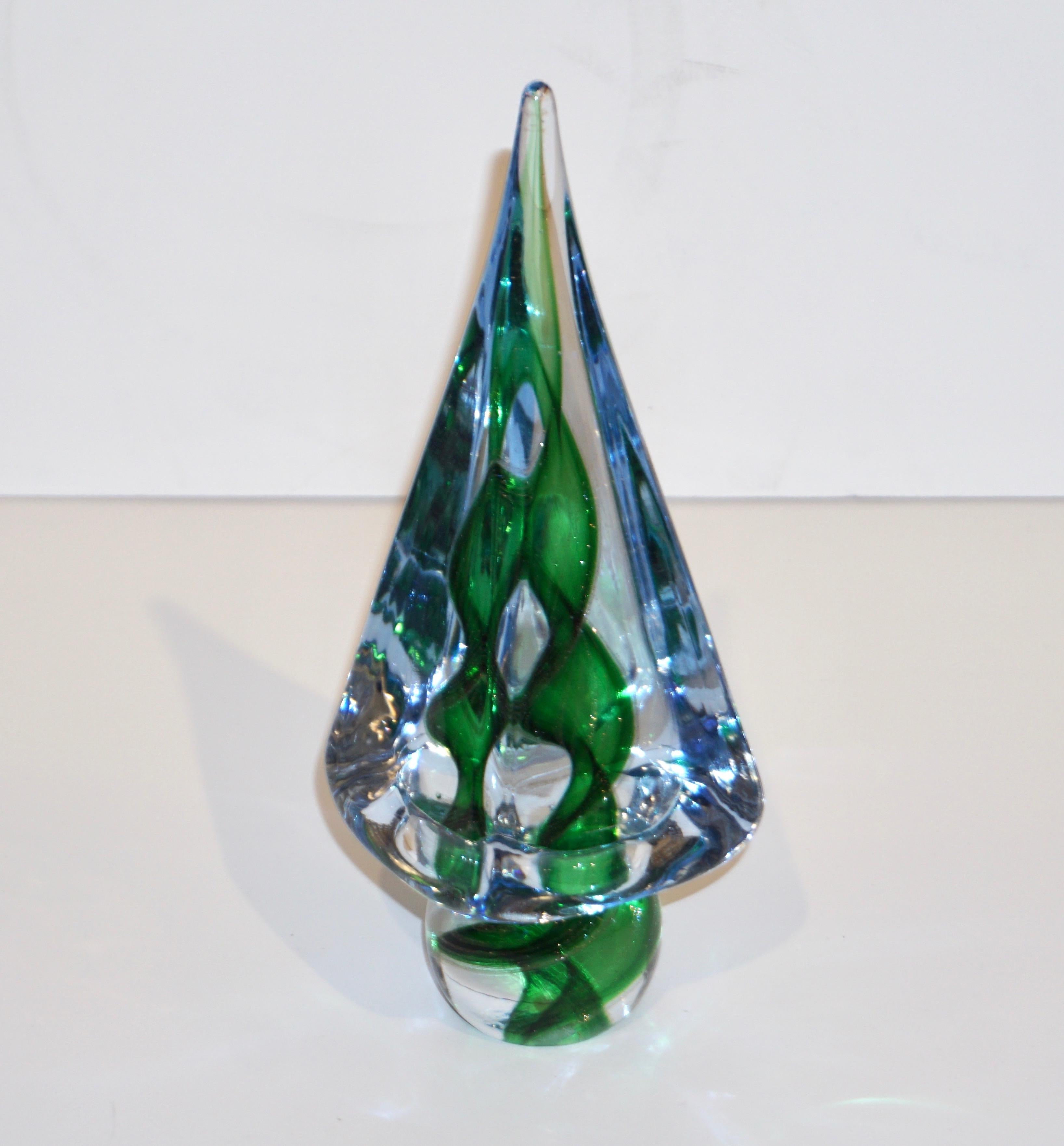 Cenedese 1980s Italian Vintage Green and Blue Murano Glass Tree Sculpture 4