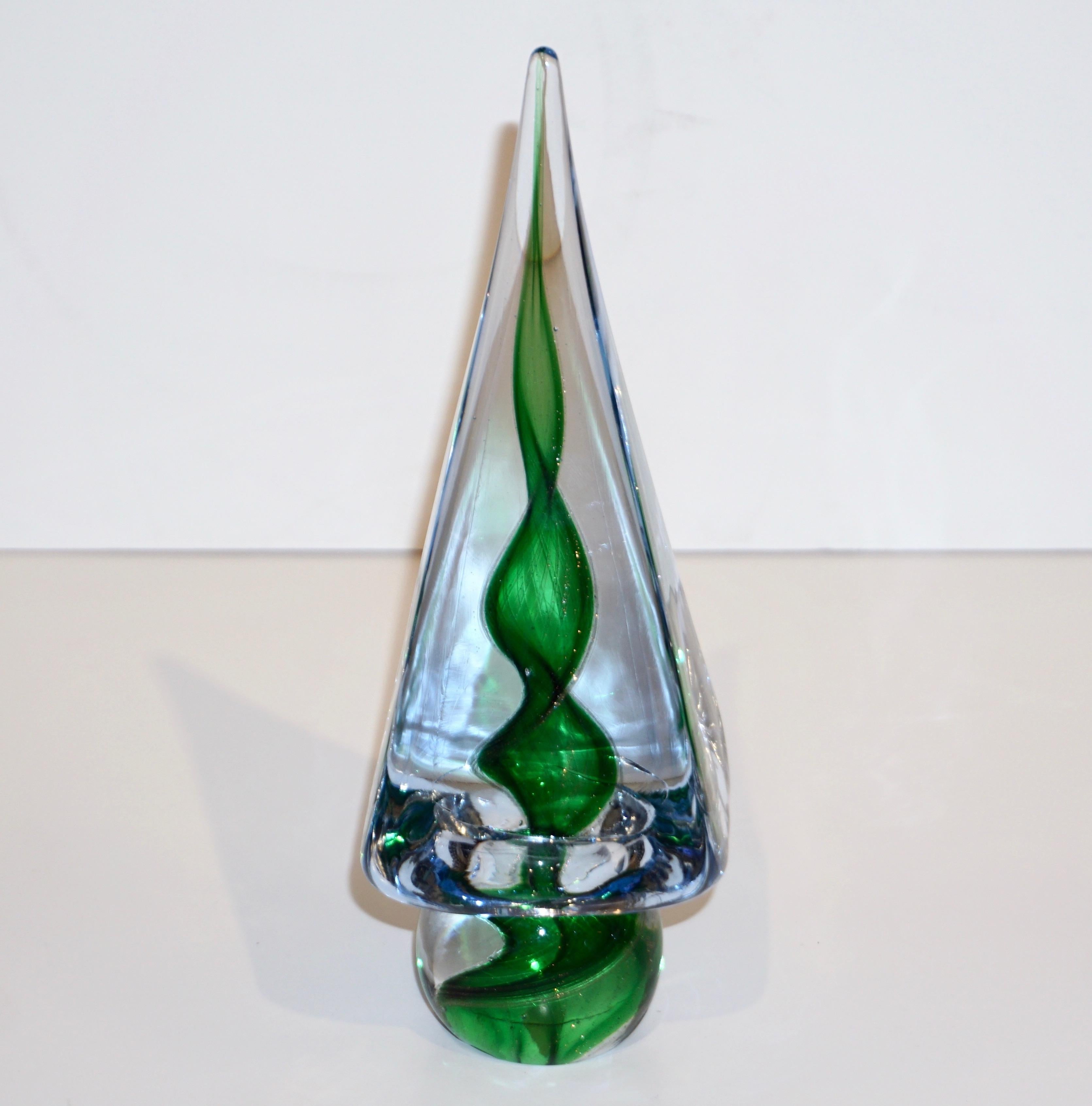 Cenedese 1980s Italian Vintage Green and Blue Murano Glass Tree Sculpture 2