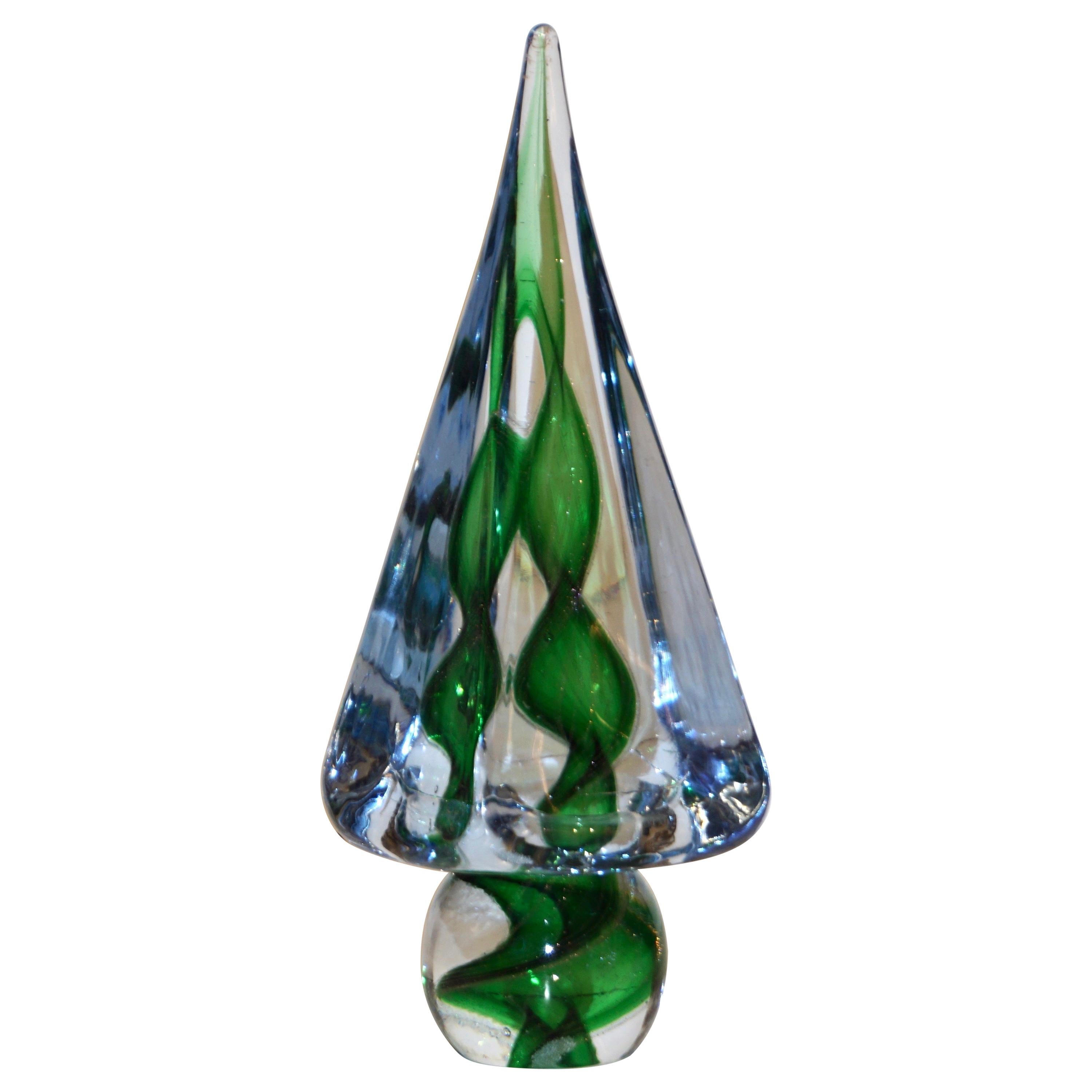 Cenedese 1980s Italian Vintage Green and Blue Murano Glass Tree Sculpture