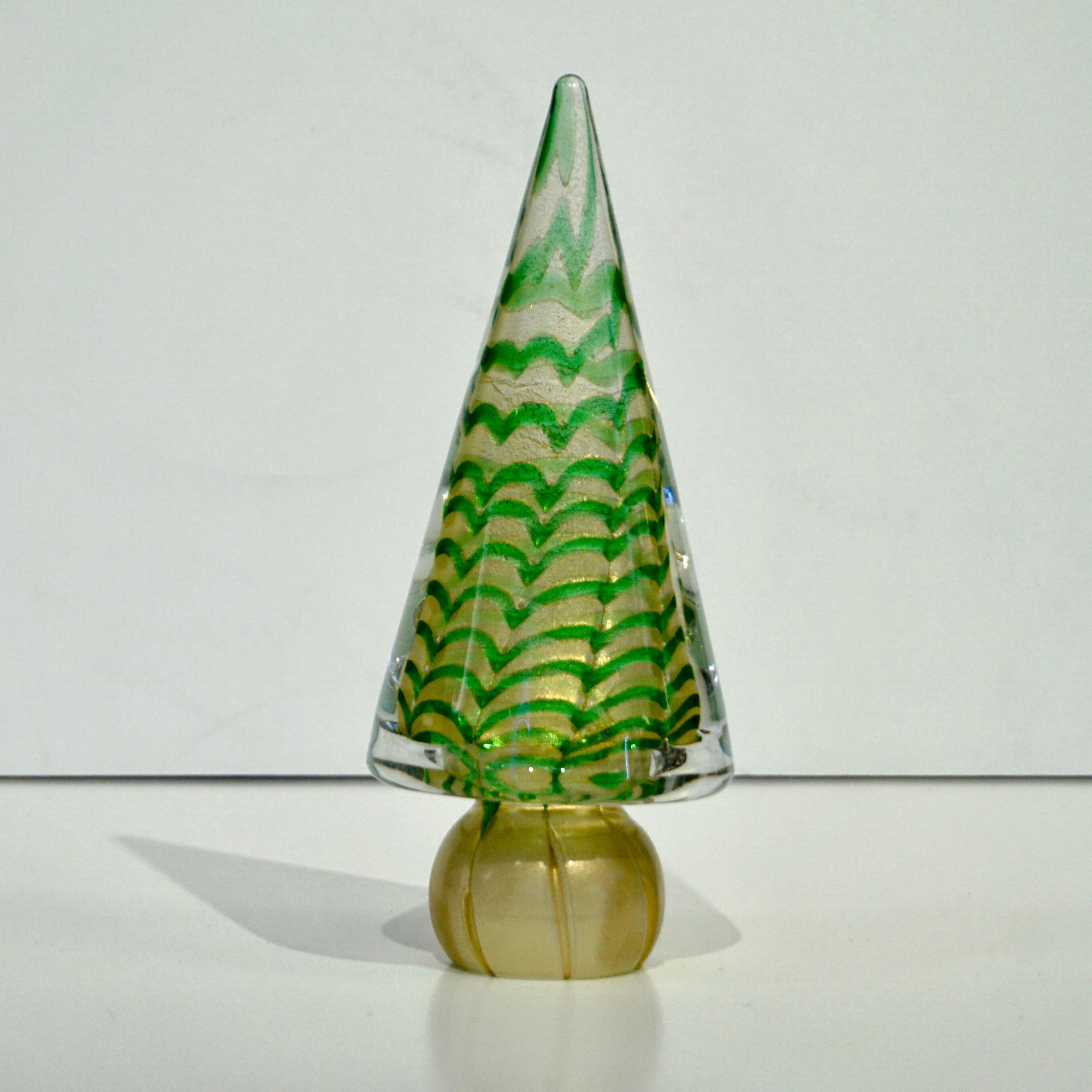 Cenedese 1980s Italian Vintage Green and Gold Murano Glass Tree Sculpture 5