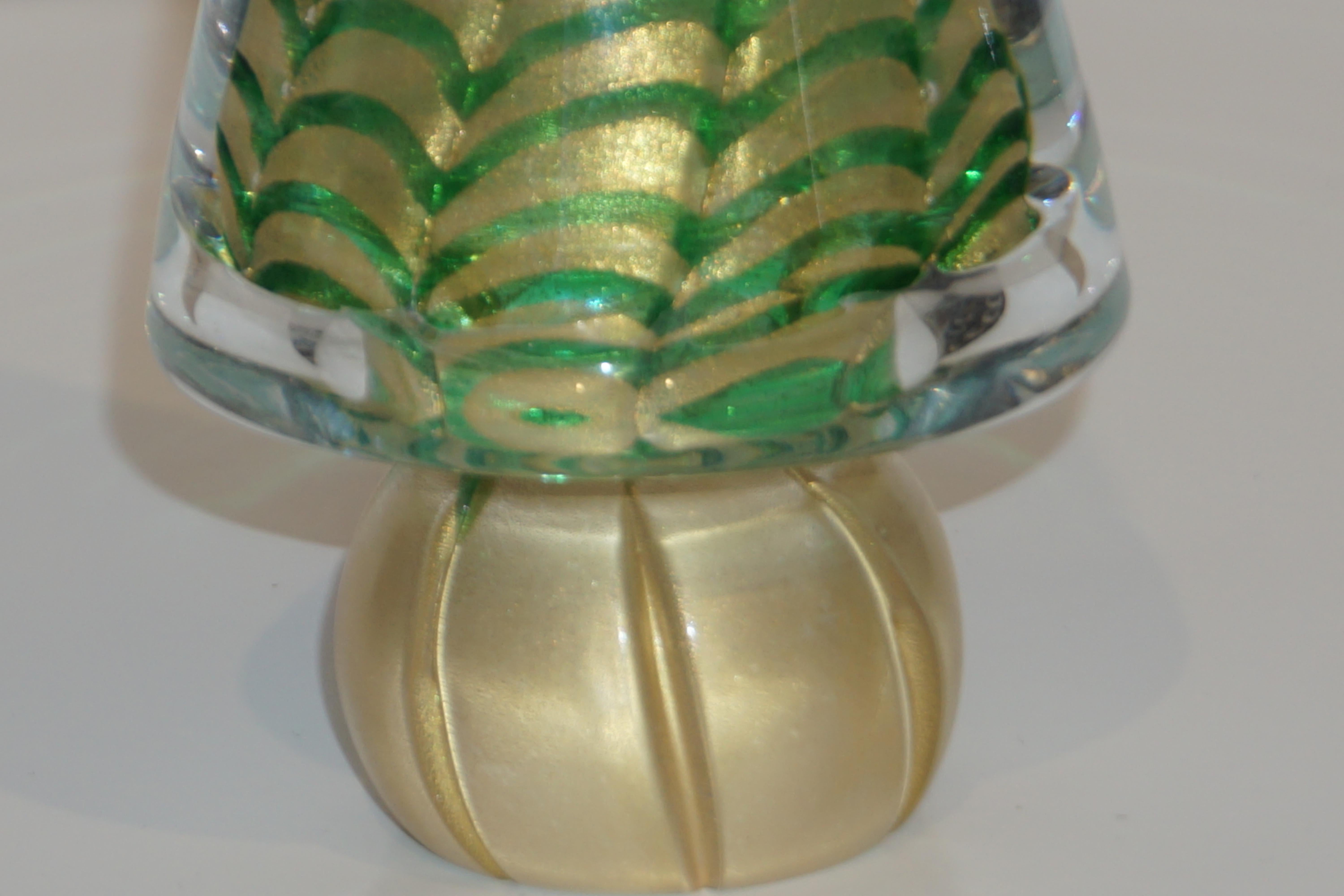 Cenedese 1980s Italian Vintage Green and Gold Murano Glass Tree Sculpture 6