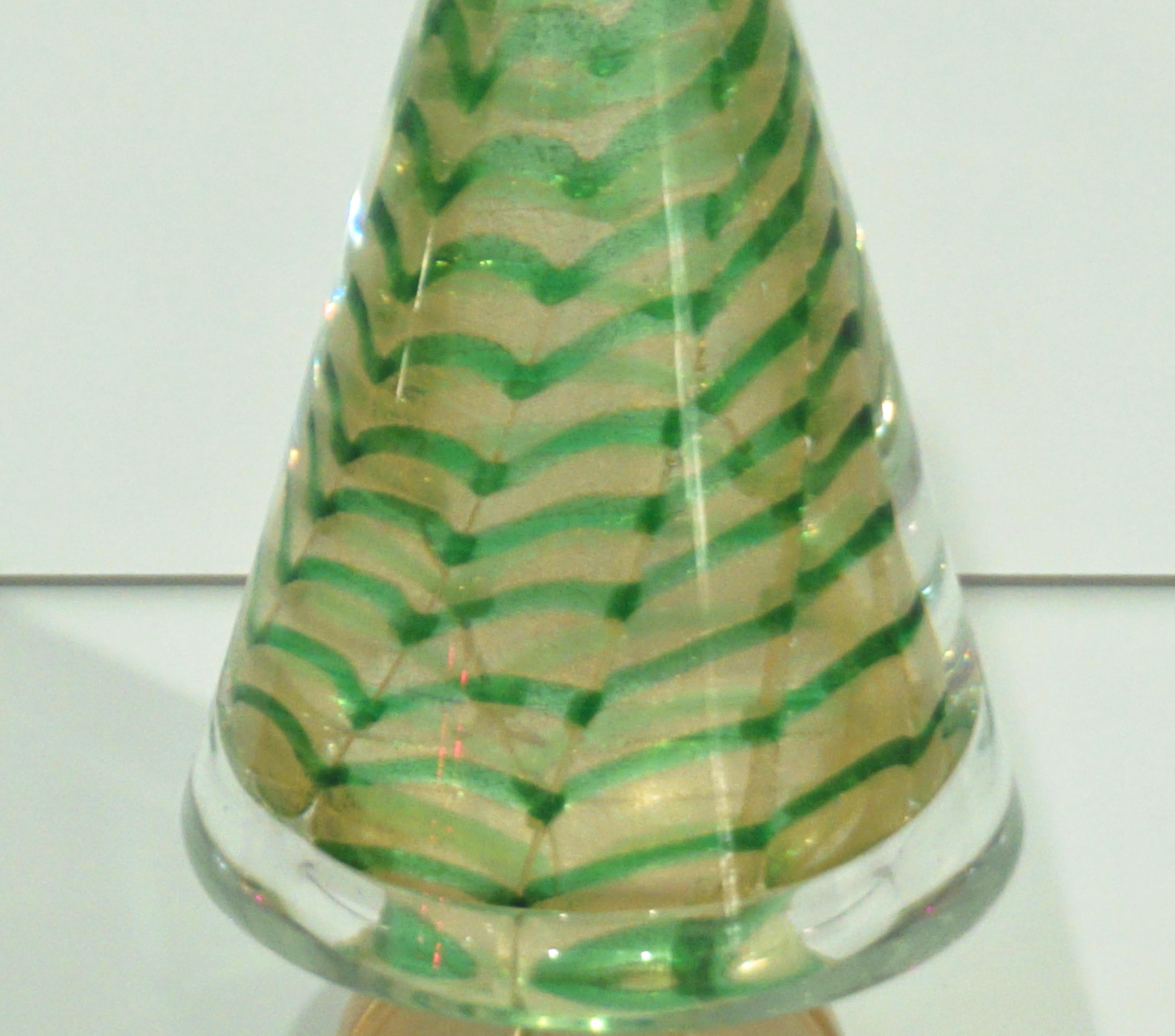 Minimalist Cenedese 1980s Italian Vintage Green and Gold Murano Glass Tree Sculpture