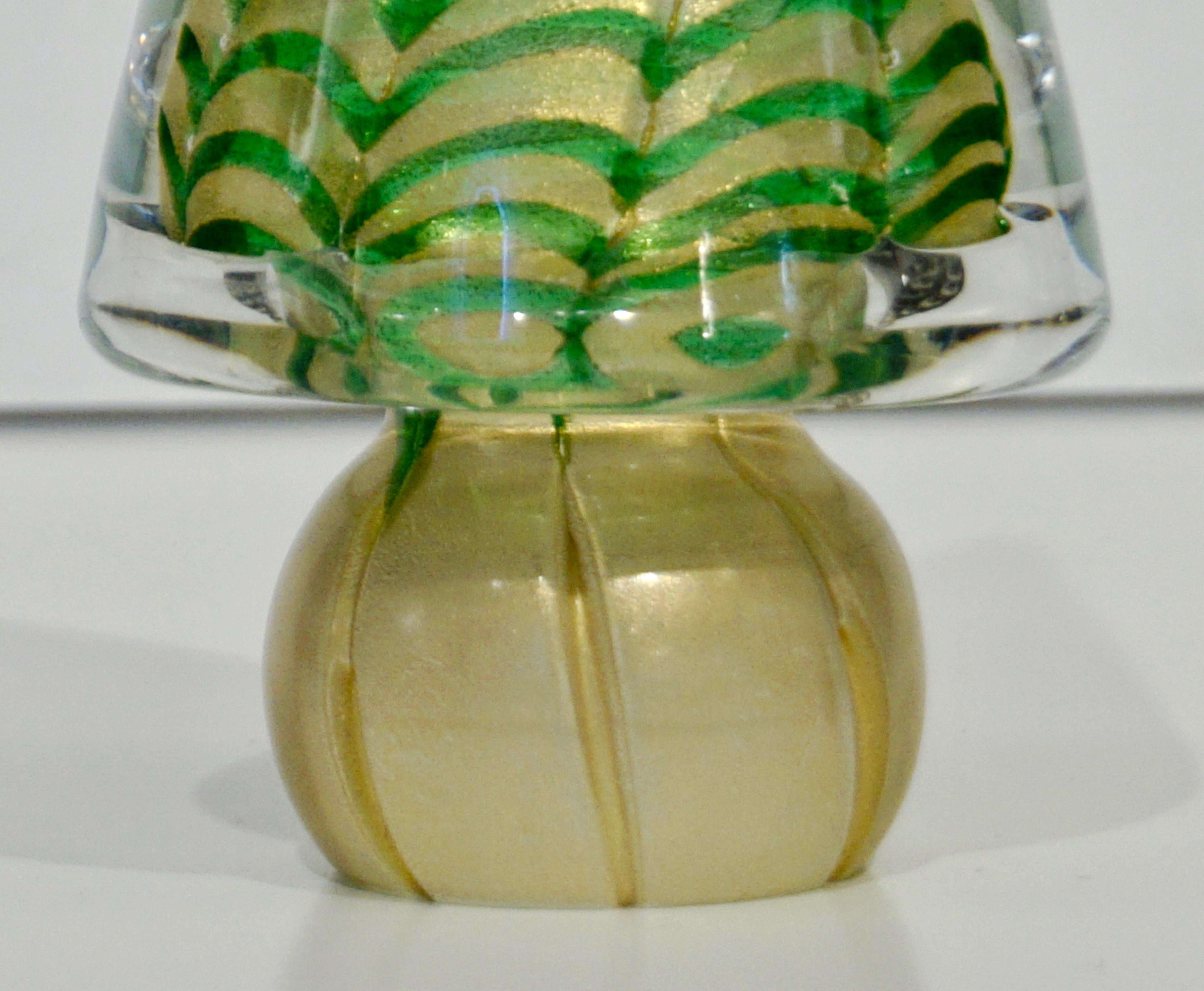 Hand-Crafted Cenedese 1980s Italian Vintage Green and Gold Murano Glass Tree Sculpture