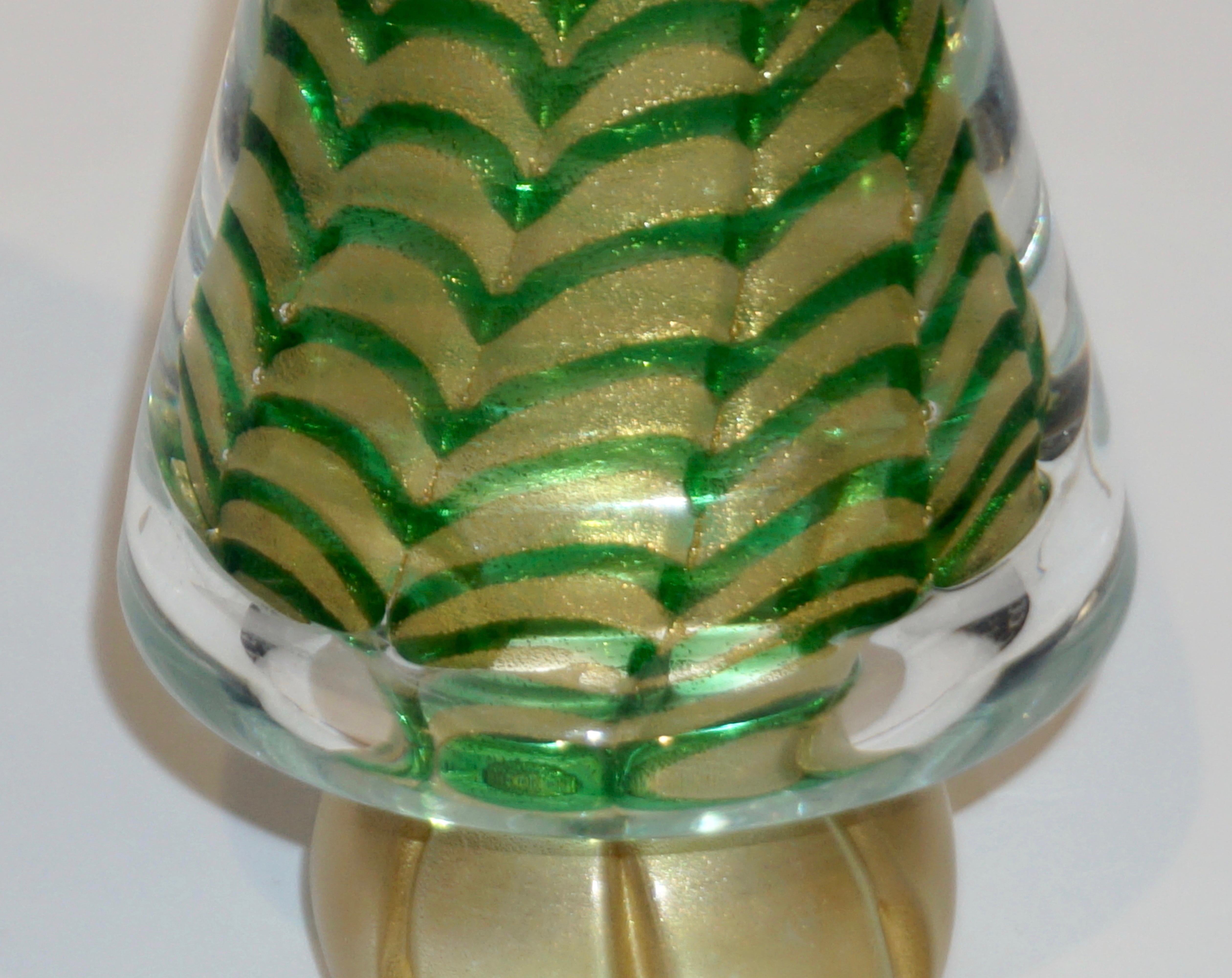 Cenedese 1980s Italian Vintage Green and Gold Murano Glass Tree Sculpture In Excellent Condition In New York, NY