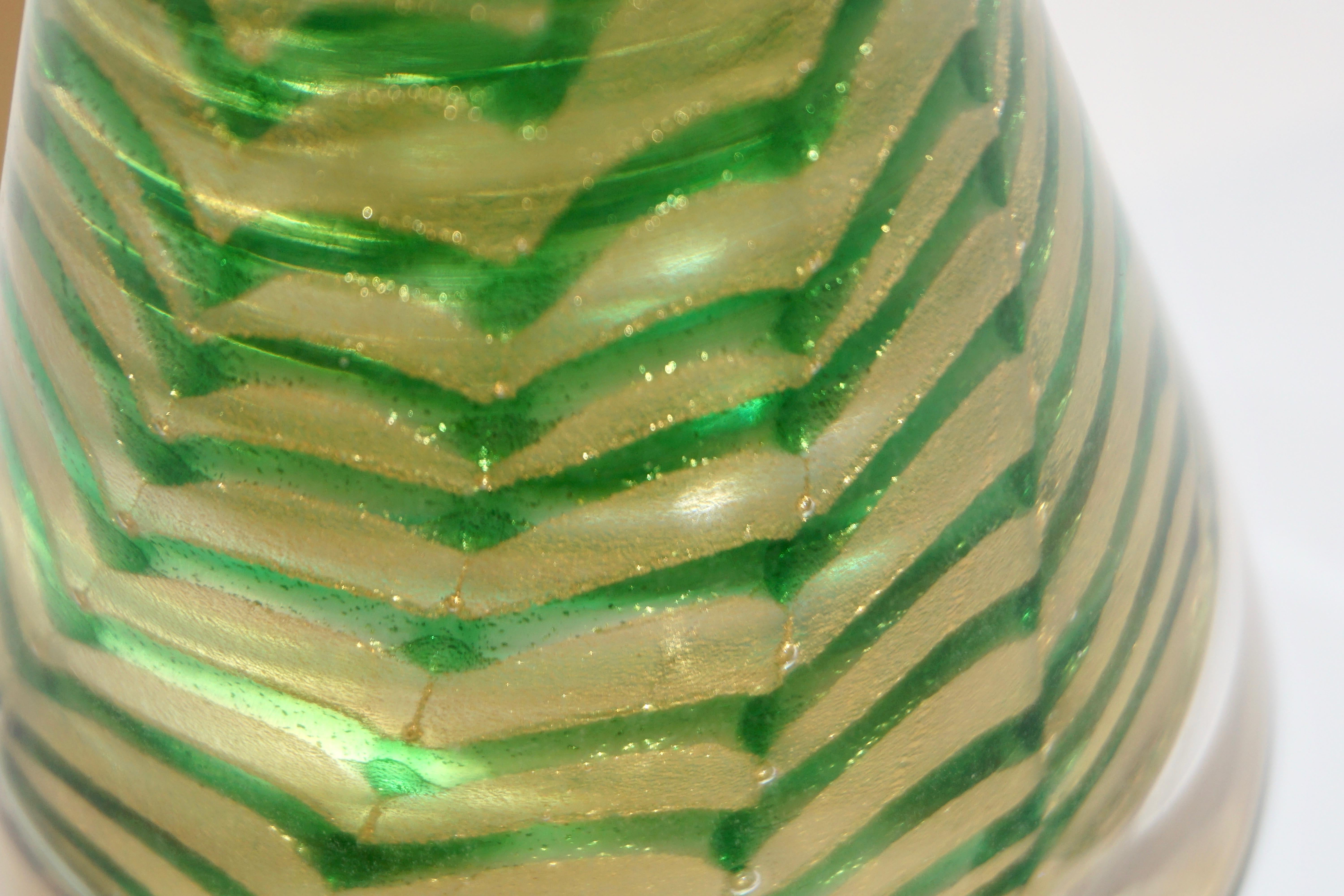 Late 20th Century Cenedese 1980s Italian Vintage Green and Gold Murano Glass Tree Sculpture