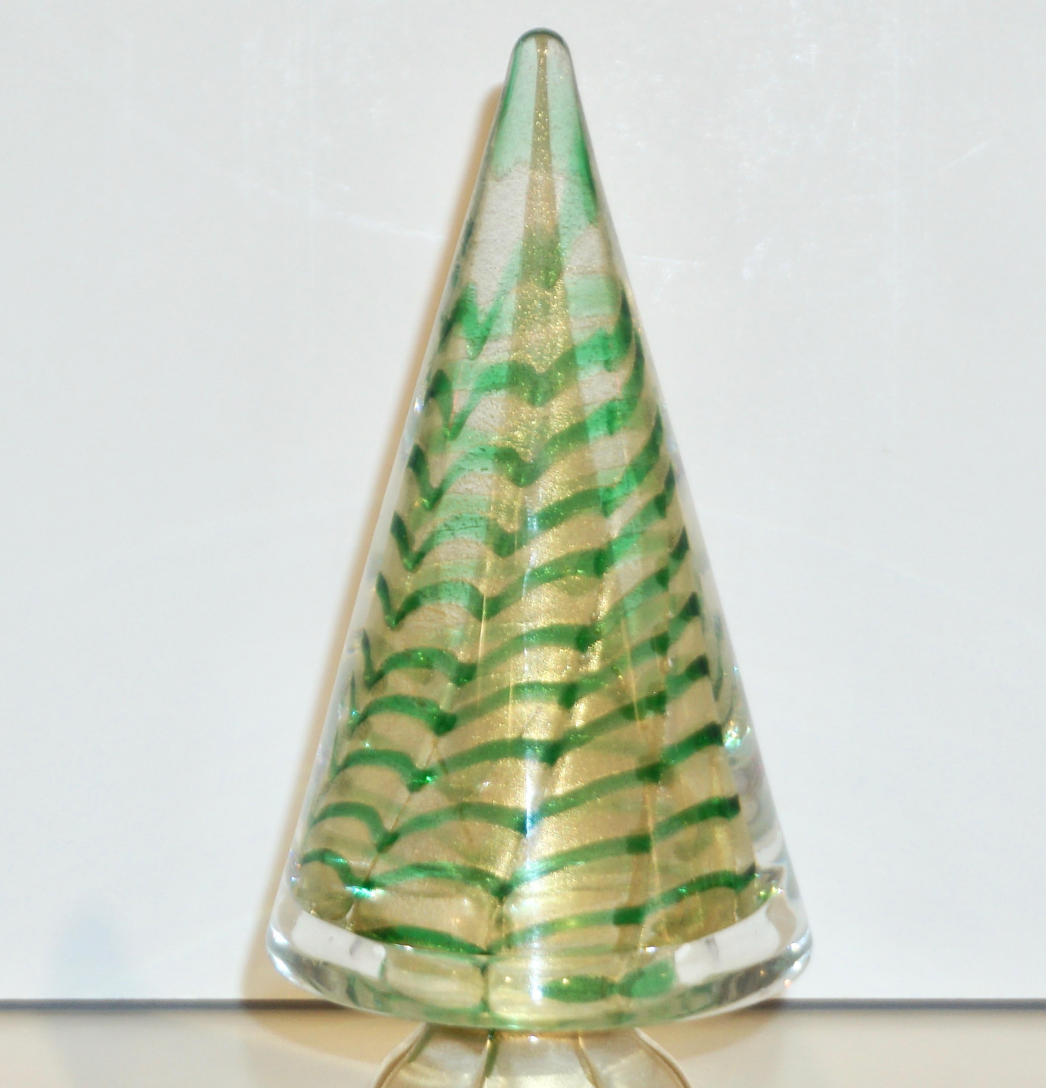 Gold Leaf Cenedese 1980s Italian Vintage Green and Gold Murano Glass Tree Sculpture